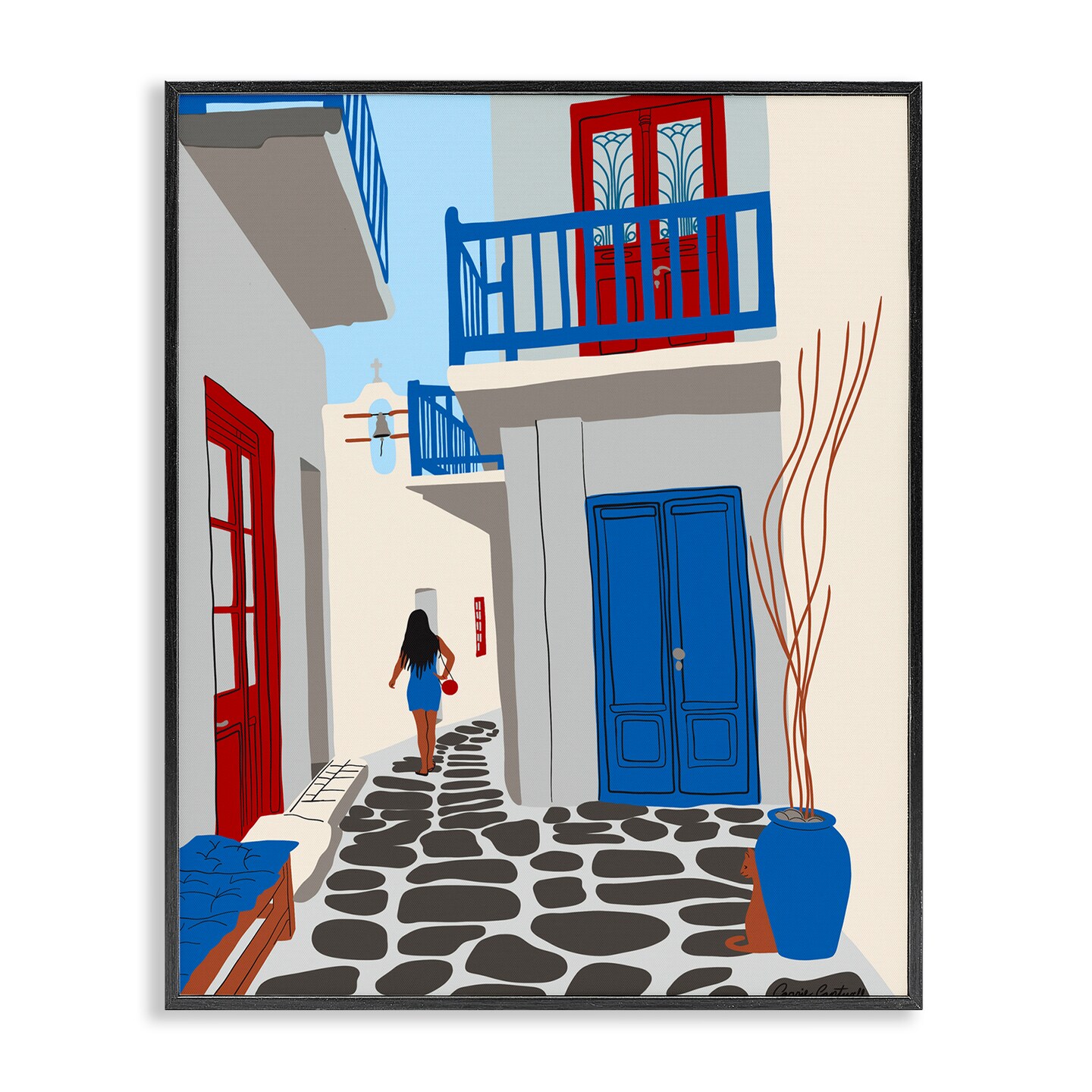 Stupell Industries Mykonos City Alley Framed Giclee Wall Art Design by Carrie Cantwell