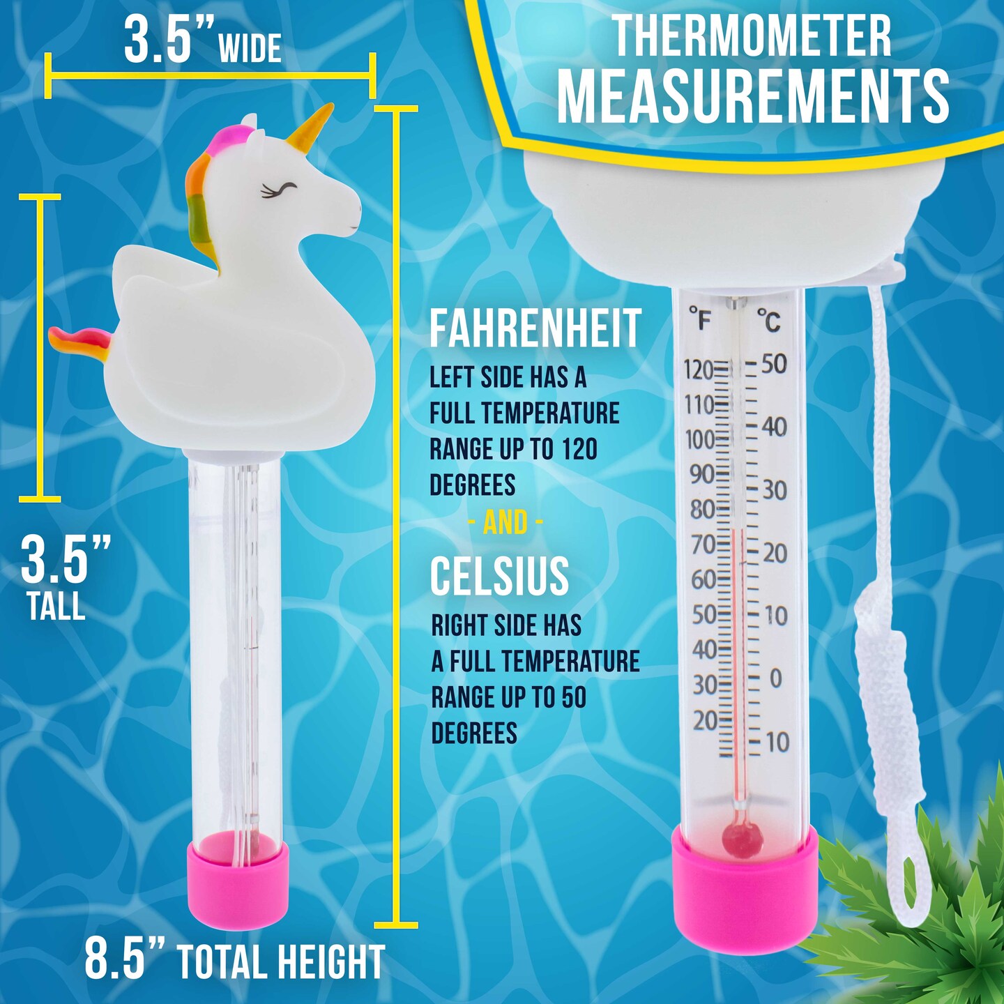 U.S. Pool Supply Floating Unicorn Thermometer - Easy to Read Temperature Display, Measures up to 120&#xB0;F &#x26; 50&#xB0;C, Swimming Pools, Spas, Kids Pools, Cute
