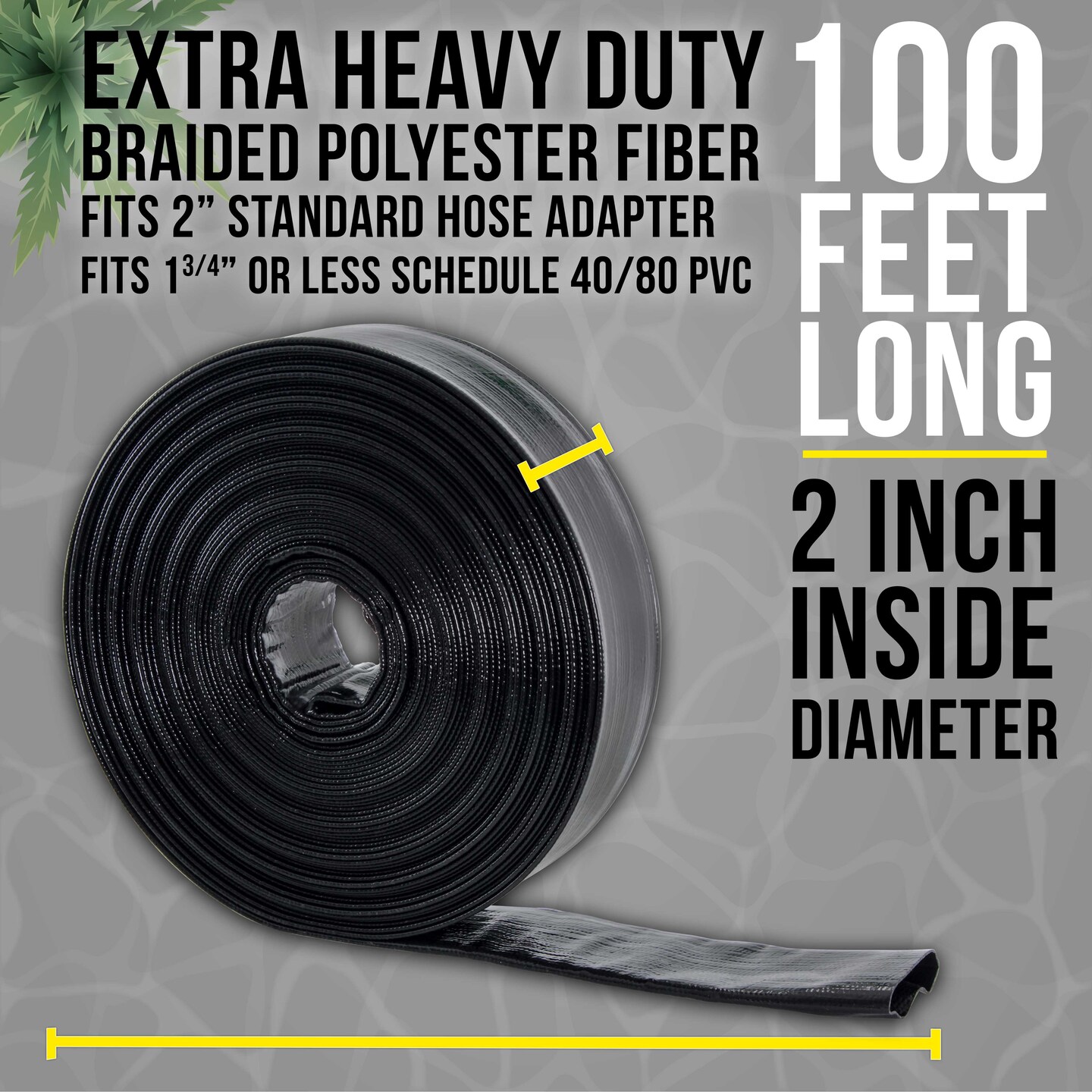 U.S. Pool Supply&#xAE; Black Rhino 2&#x22; x 100&#x27; Pool Backwash Hose with Hose Clamp - Extra Heavy Duty Superior Strength, Thick 1.2mm (47 mils) - Weather Burst Resistant
