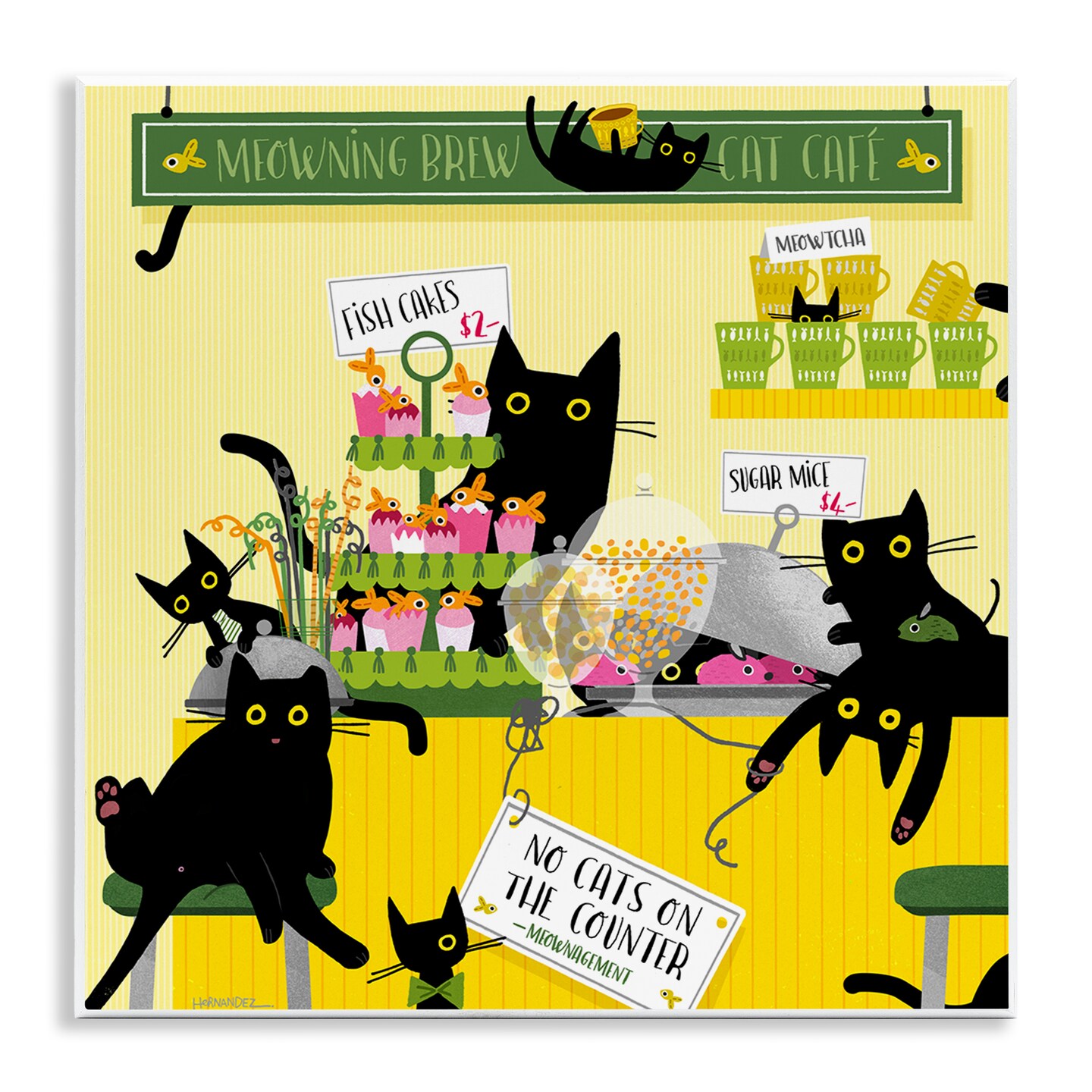 Stupell Industries Silly Cat Café Bakery Wall Plaque Art Design by Leeza Hernandez