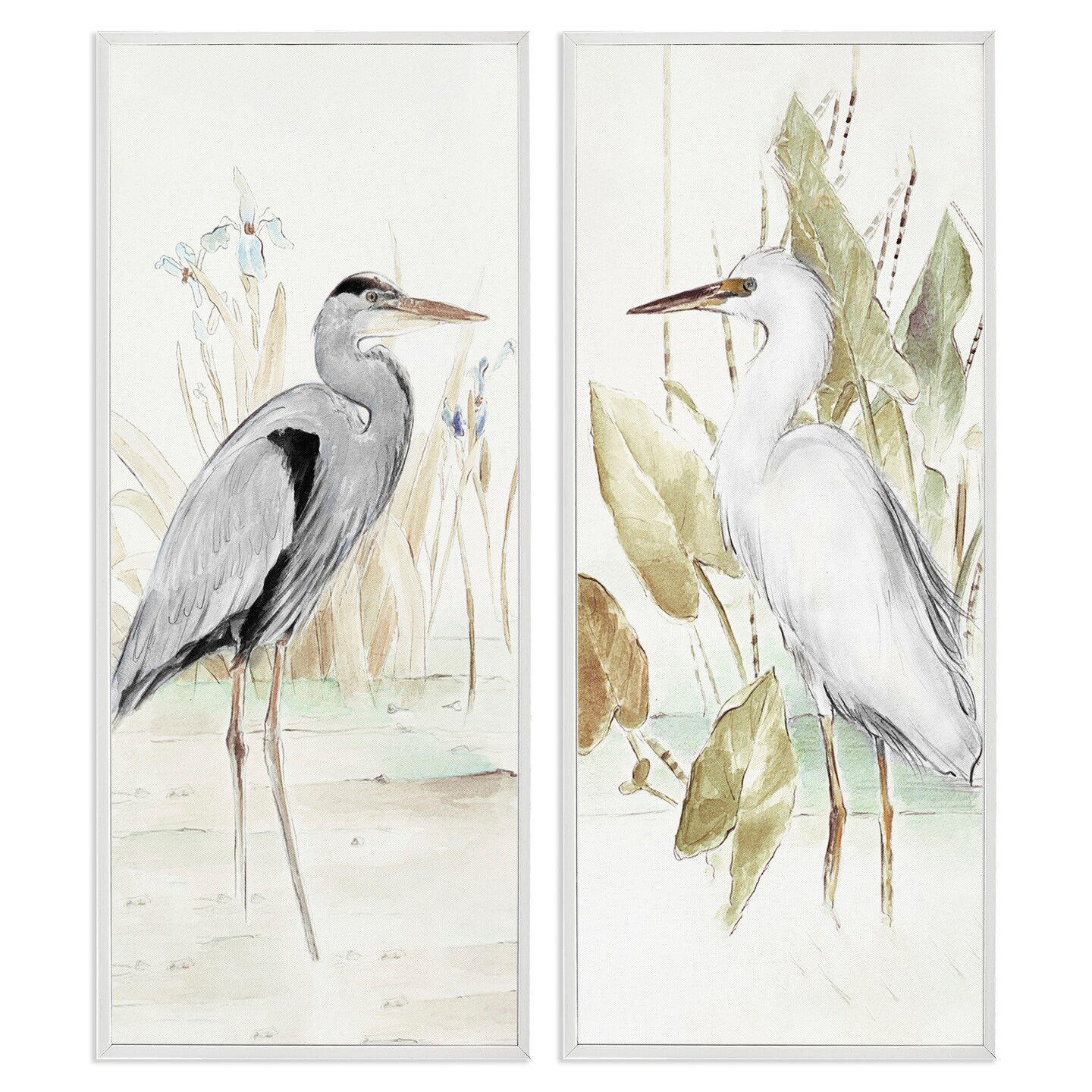 Stupell Industries Heron Egret Marsh Landscape 2 pc Framed Giclee Wall Art Set Design by Lanie Loreth