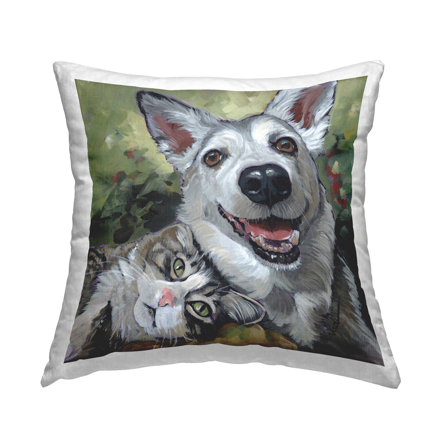 Smiling Dog & Cat Friends Design by © Nadi Spencer Throw Pillow