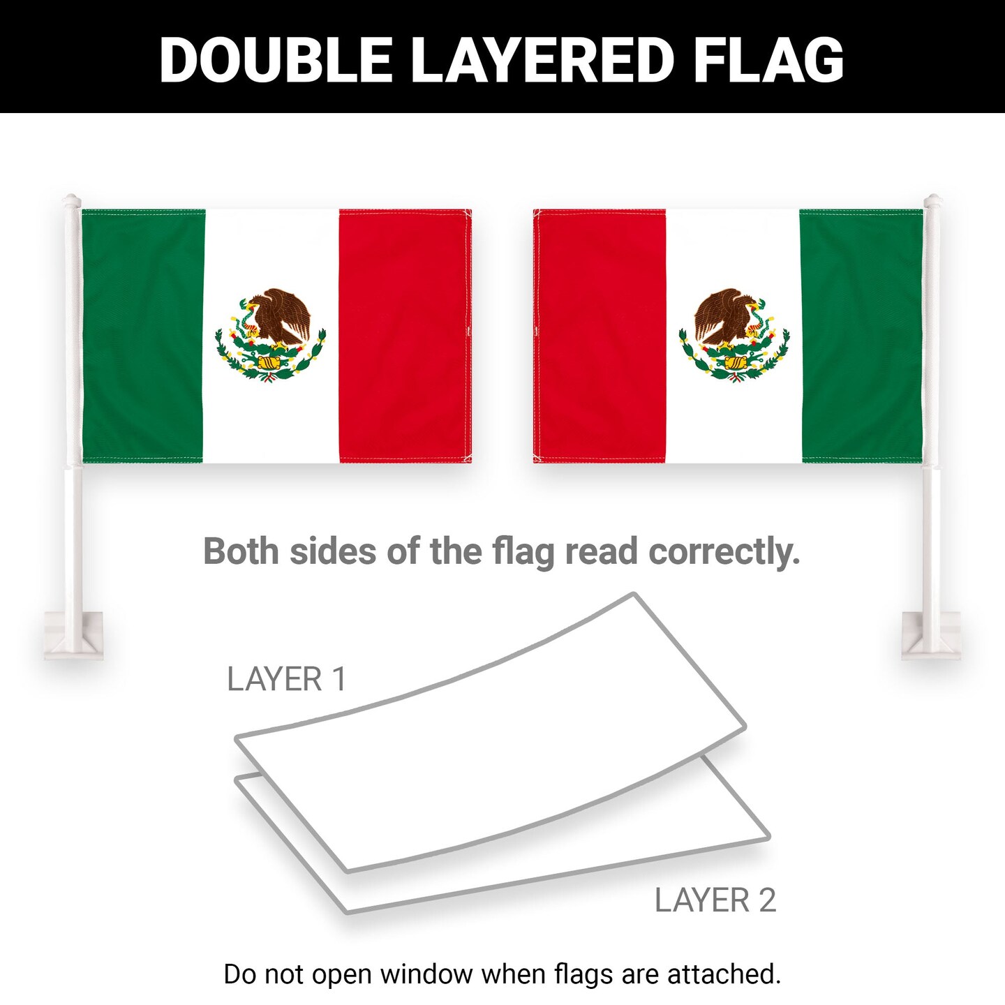 G128 2 Pack: Mexico Mexican Car Flag | 11x17 In | Double LiteWeave Pro Series Double Sided Printed 150D Polyester | Flagpole Included | Perfect for Festival Celebrations, Parades