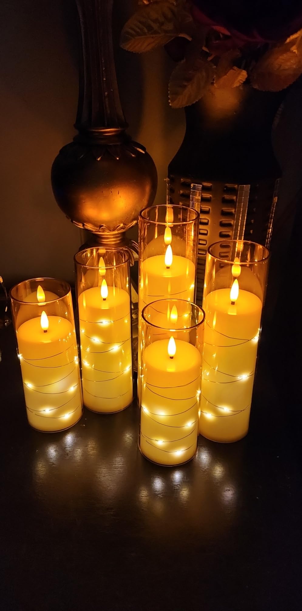5 Pcs Flameless LED Candles Flickering Flameless Candles Battery Operated Candles with Remote Timer Warm Light Acrylic LED Pillar Candles for Romantic Atmosphere Home Decor