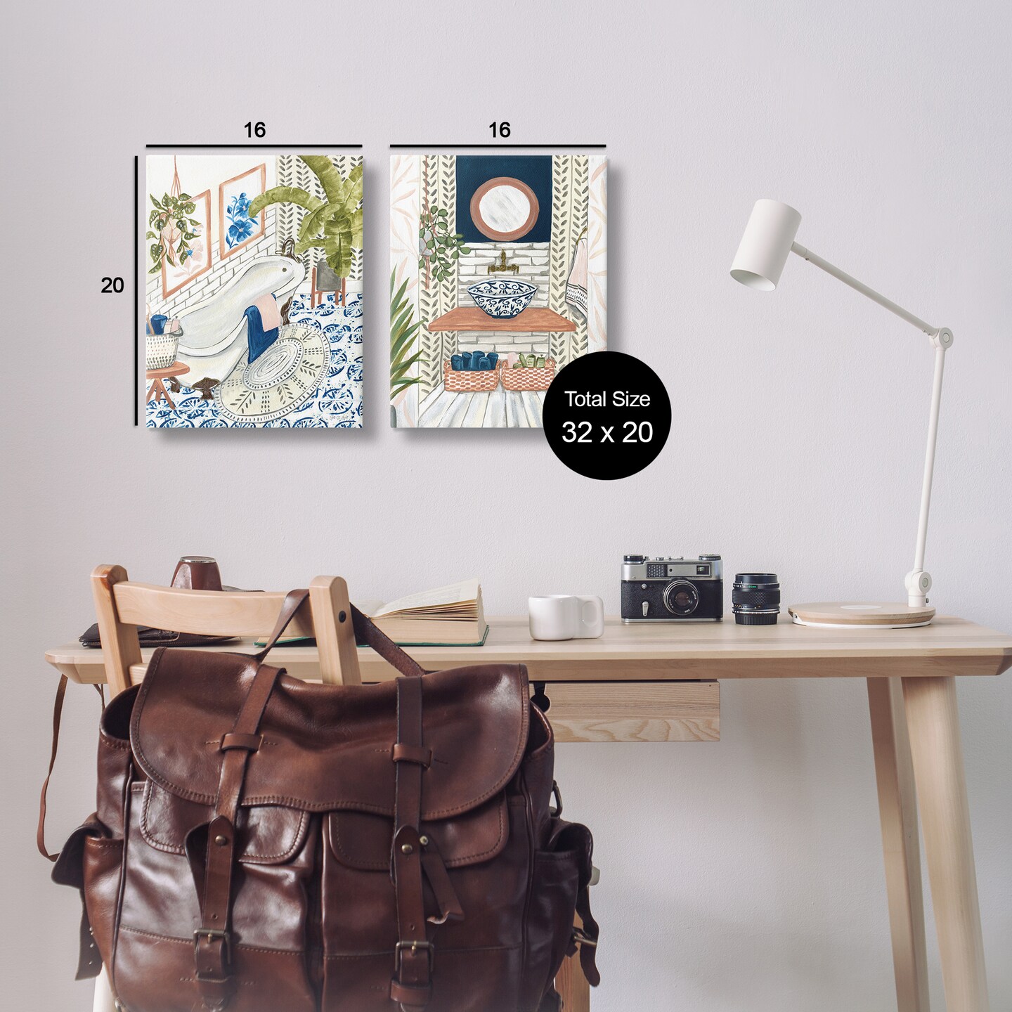 Stupell Industries Boho Chic Bathroom 2 pc Canvas Wall Art Set Design by Yvette St. Amant