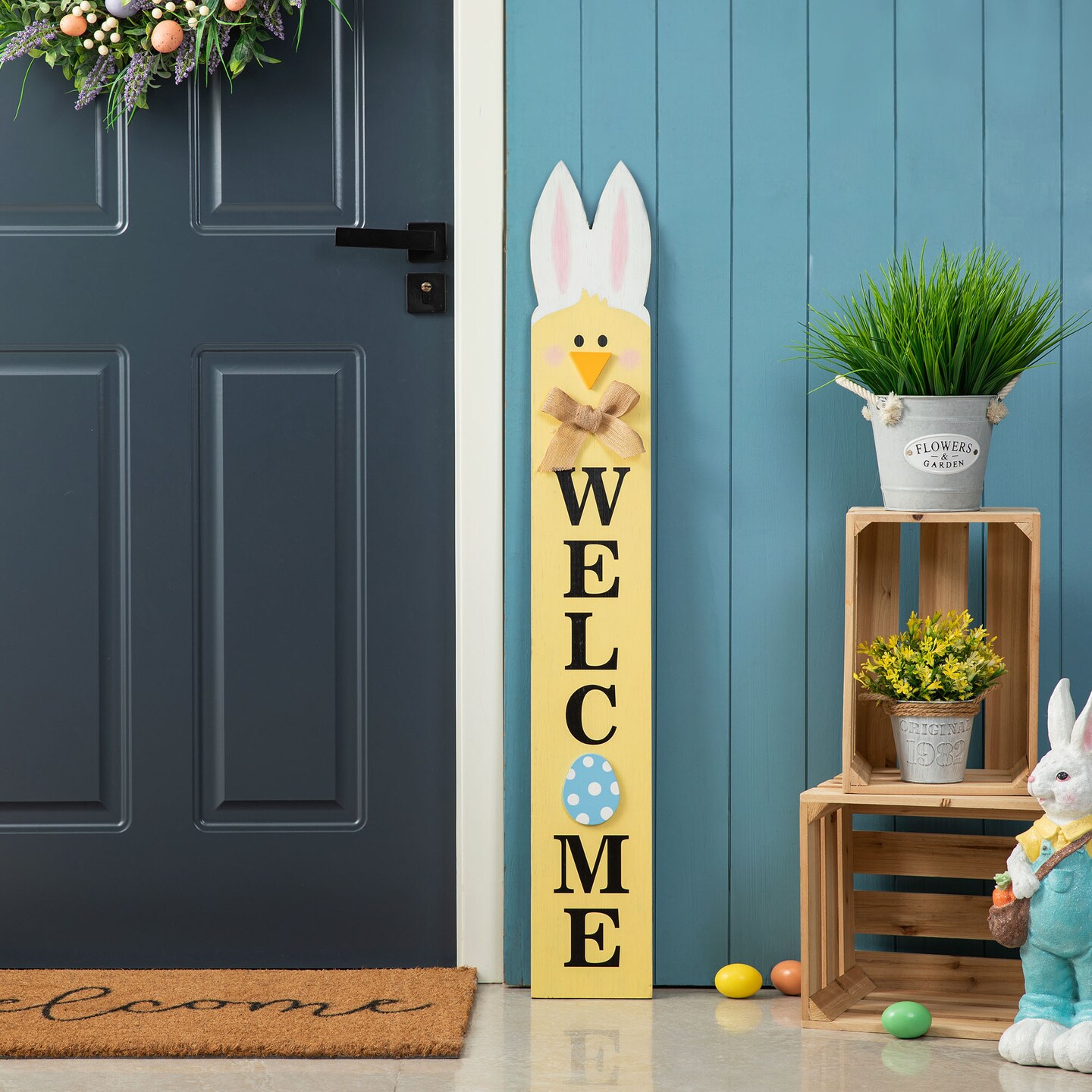 Set of 2 42"H Wooden Double-Sided Easter Welcome Porch Sign with Bunny Ears