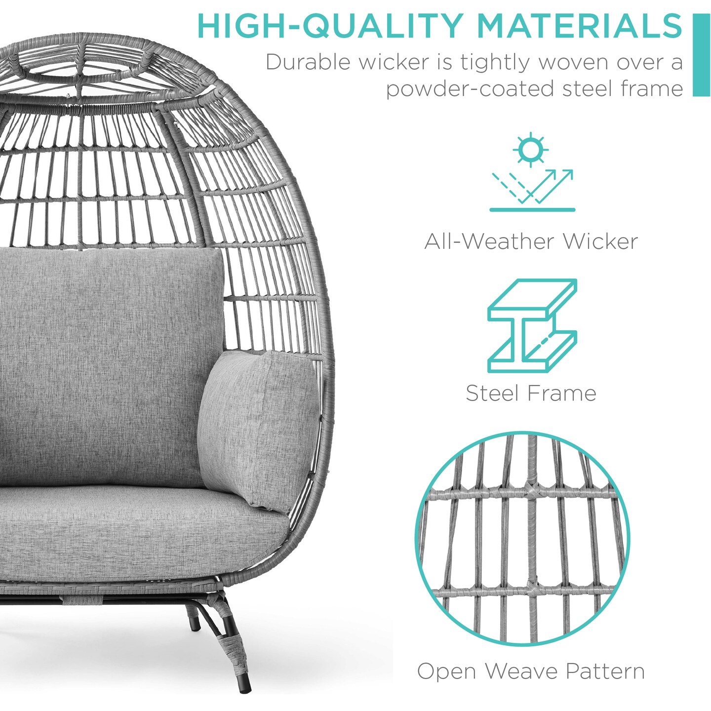 Best Choice Products Wicker Egg Chair Oversized Indoor Outdoor Patio Lounger w/ Steel Frame, 440lb Capacity