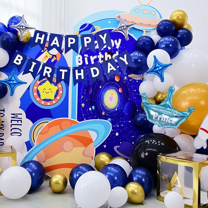 Happy Birthday Banner Bunting Party Balloons Confetti Latex Balloon Party Banners for Boys Women Men Birthday Banner Decorations (Navy Blue)