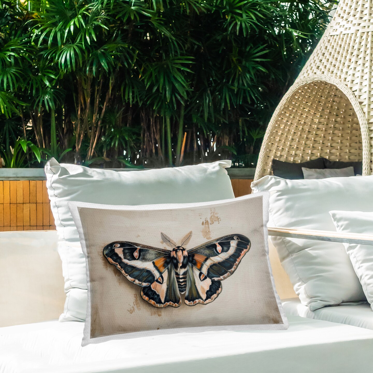 Dark Winged Moth Outdoor Printed Pillow Design by Petal Prints Design, 14 x 7 x 20