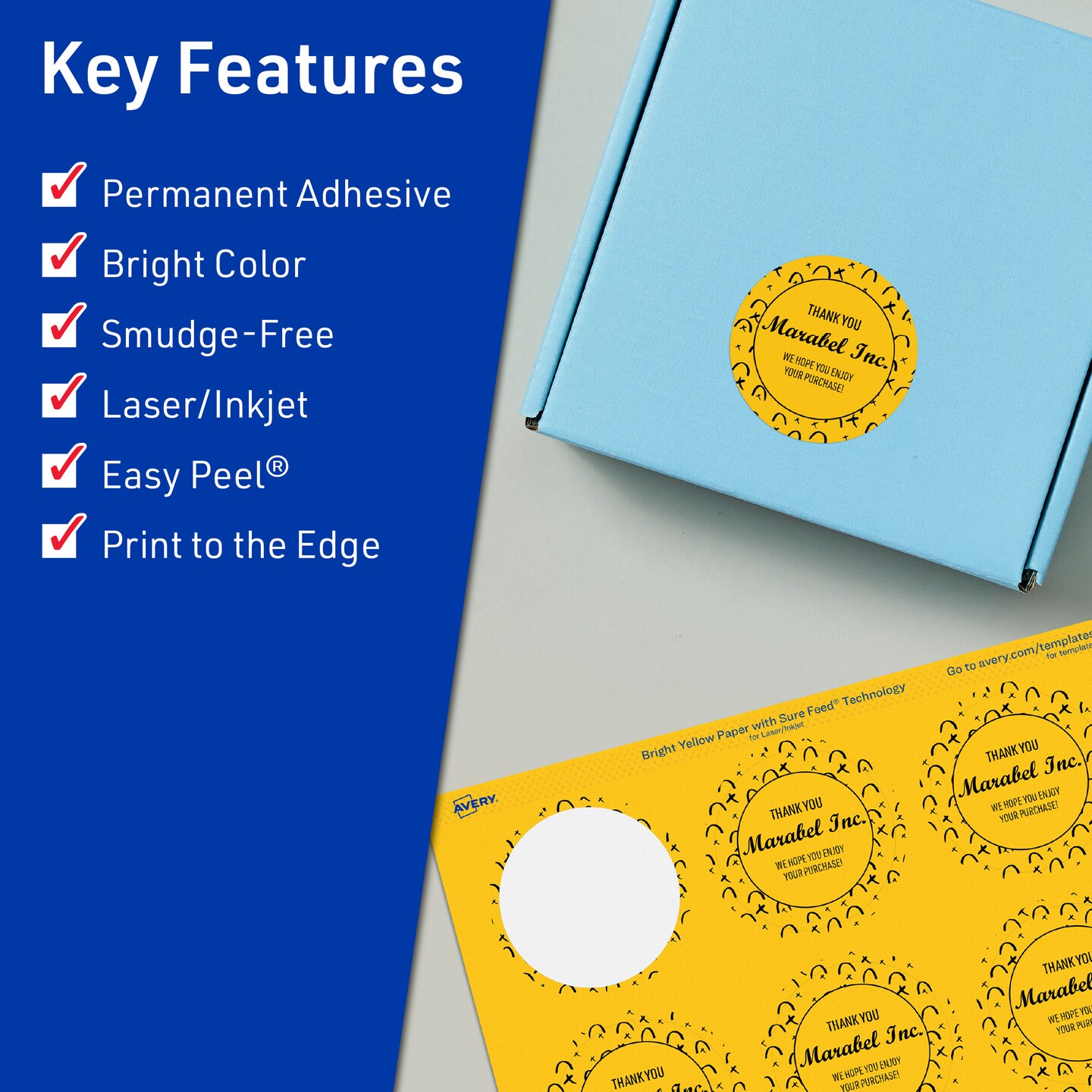 Avery Bright Yellow Paper Labels, 2&#x22; Diameter Round