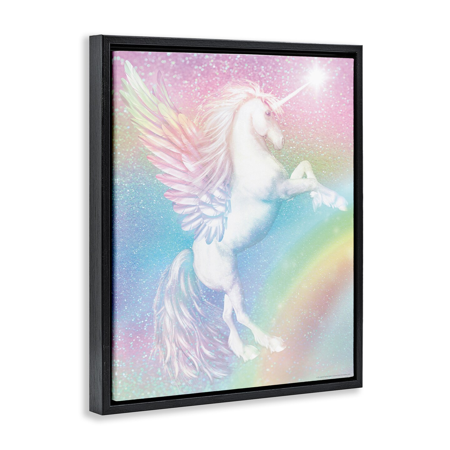 Stupell Industries Pastel Glitz Unicorn Framed Floater Canvas Wall Art Design by Reinders