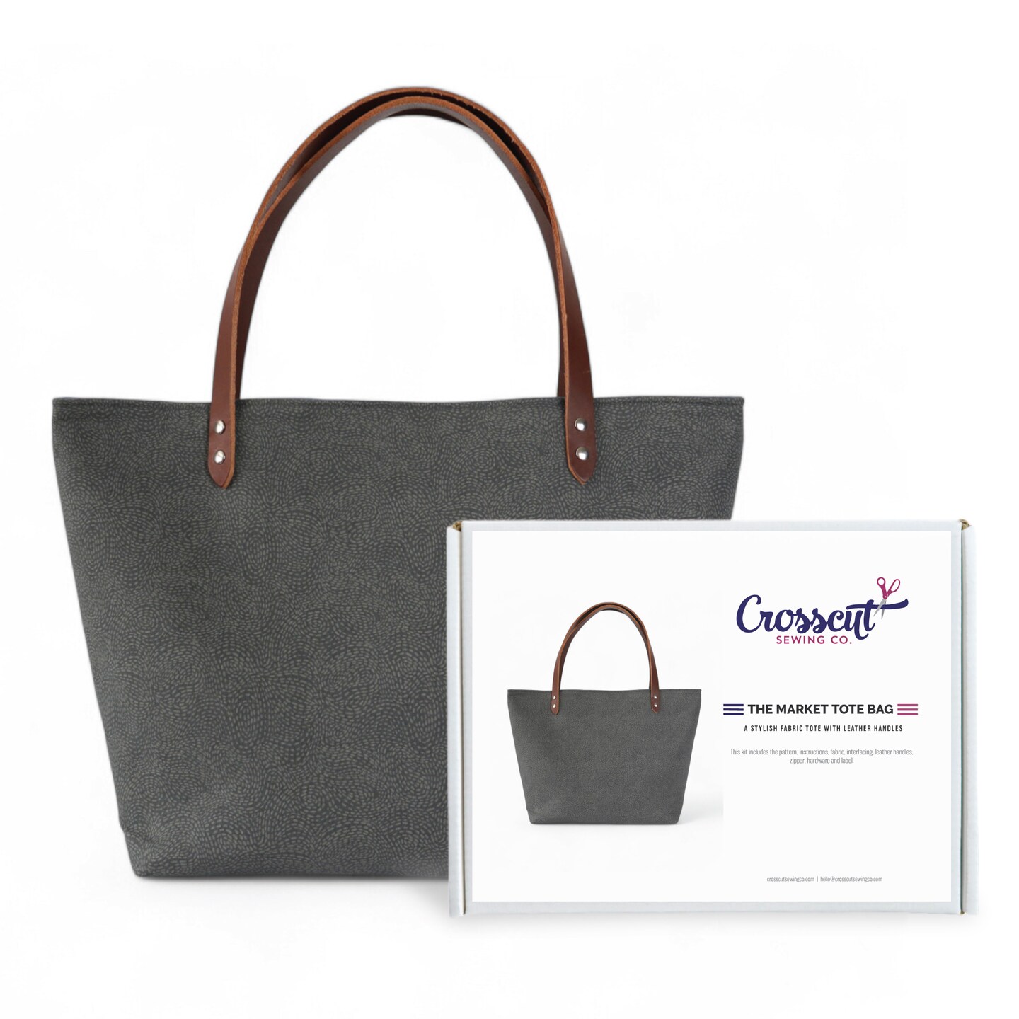 Crosscut Sewing Co.® Market Tote Bag Sewing Project Kit for Beginners with Fabric, Instructions and Video