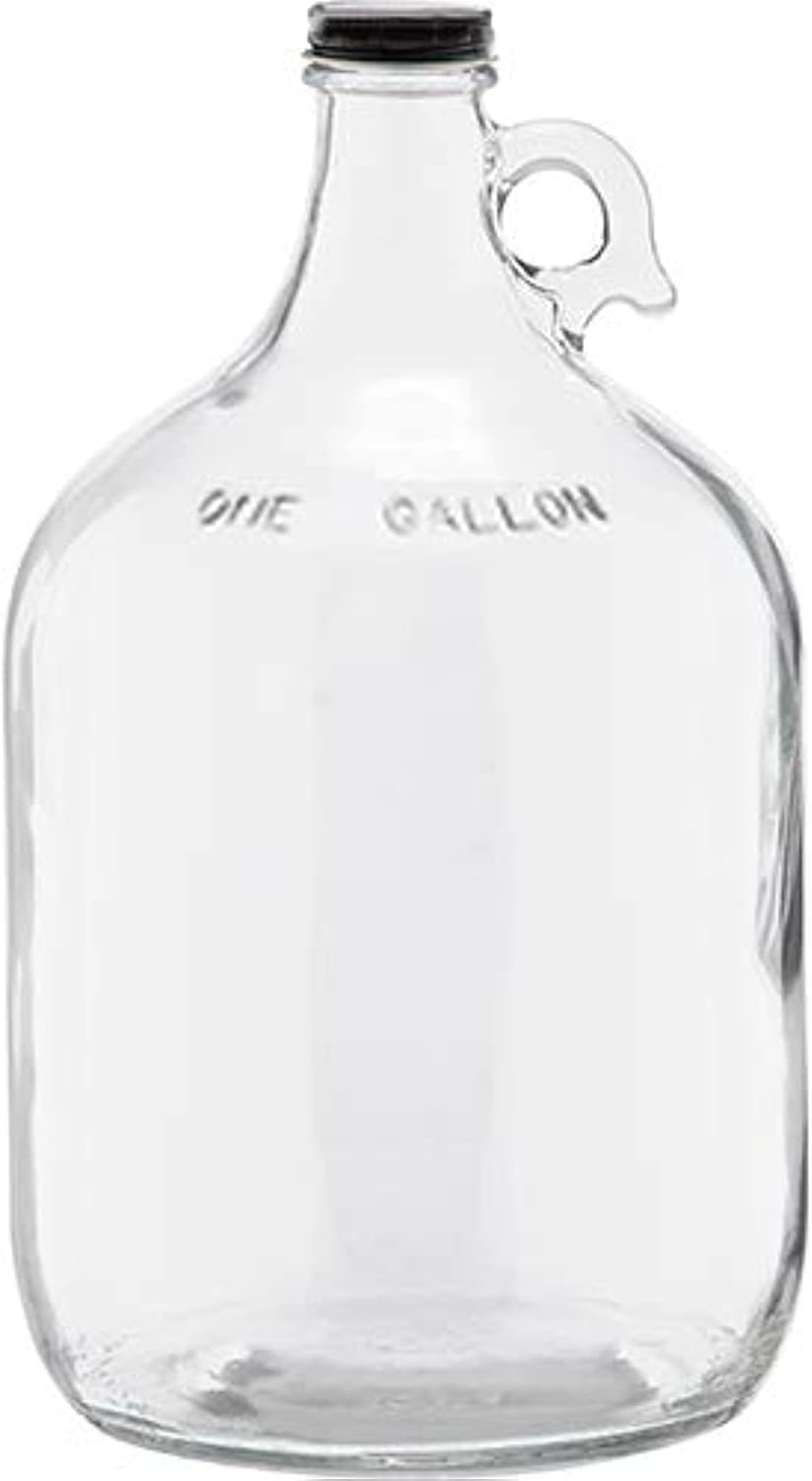 1 Gallon (128oz) Glass Fermenting Jug with Handle, Black Polyseal Lid &#x26; Cap
