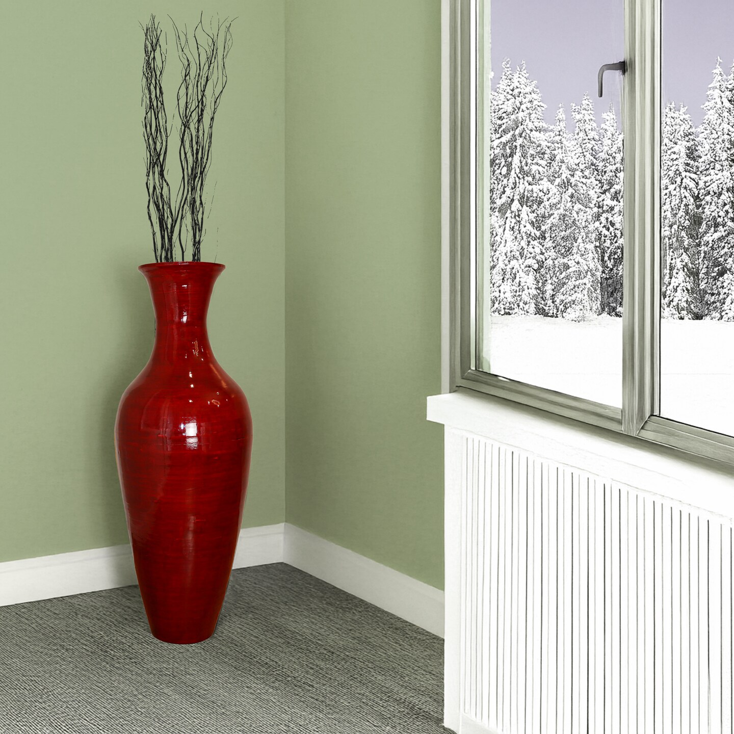 Uniquewise Tall Floor Vase, 37 Inch Bamboo Vase, Modern Vase for Dining, Living Room, Entryway, Large Flower Holder, Classic Floor Vase for Home Decor