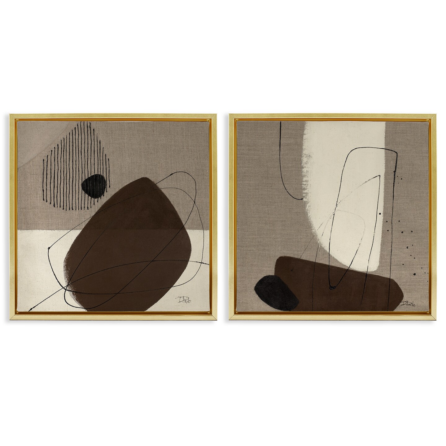 Stupell Industries Brown Hidden Lines 2 pc Framed Floater Canvas Wall ...