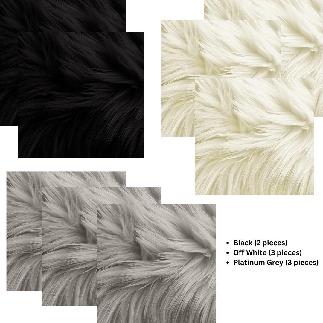 FabricLA Faux Fur Fabric - 8 Pieces Square Fur Material Fabric - 10” X 10” Inches (25cm x 25cm) - Shaggy Fur Patches Fabric Cuts Chair Cover Seat Cushion for DIY Craft