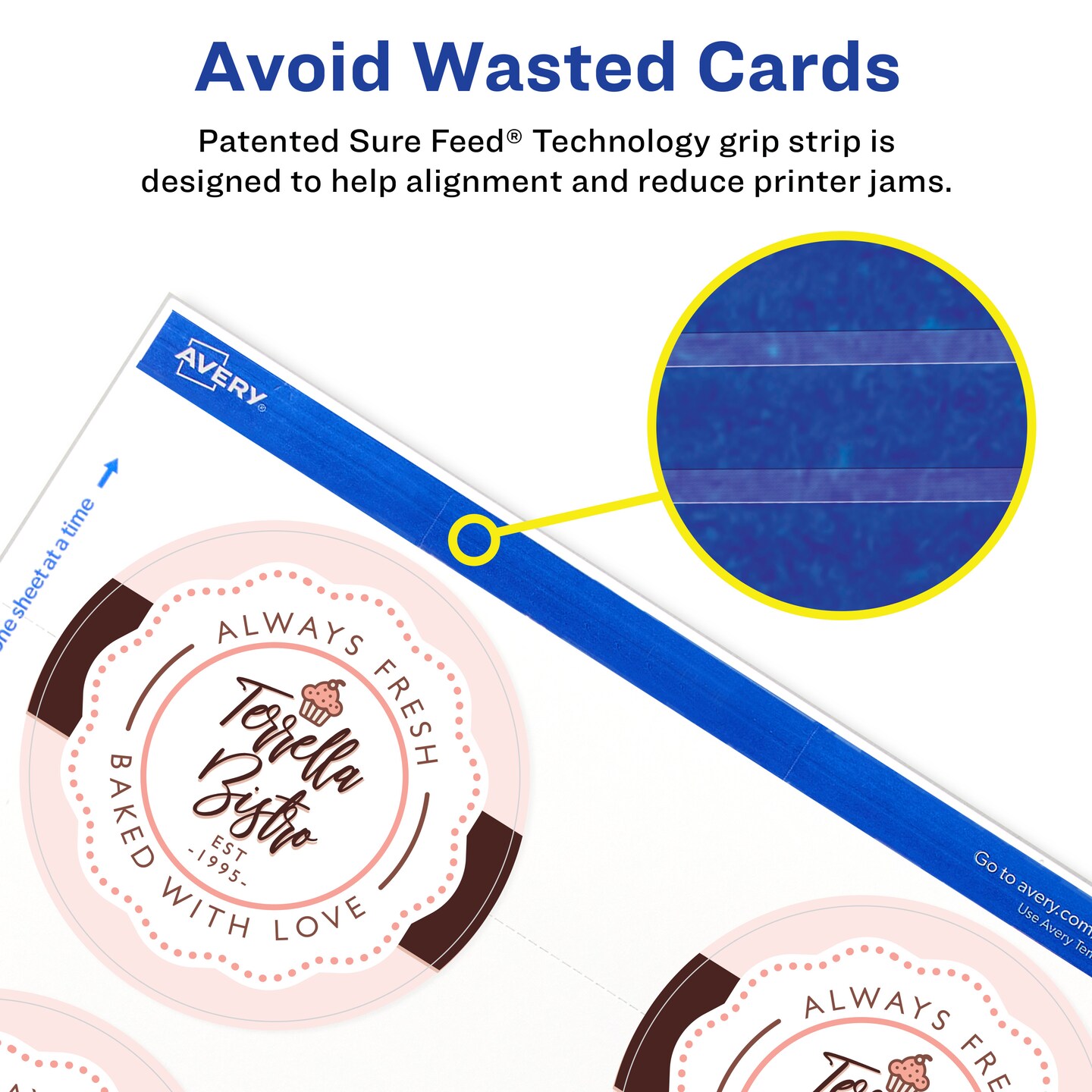 Avery Round Business Cards with Sure Feed Technology, 3&#x22; Diameter, Matte White, 150 Round Cards Total, Print-to-the-Edge, Laser/Inkjet Printable Cards (5328)