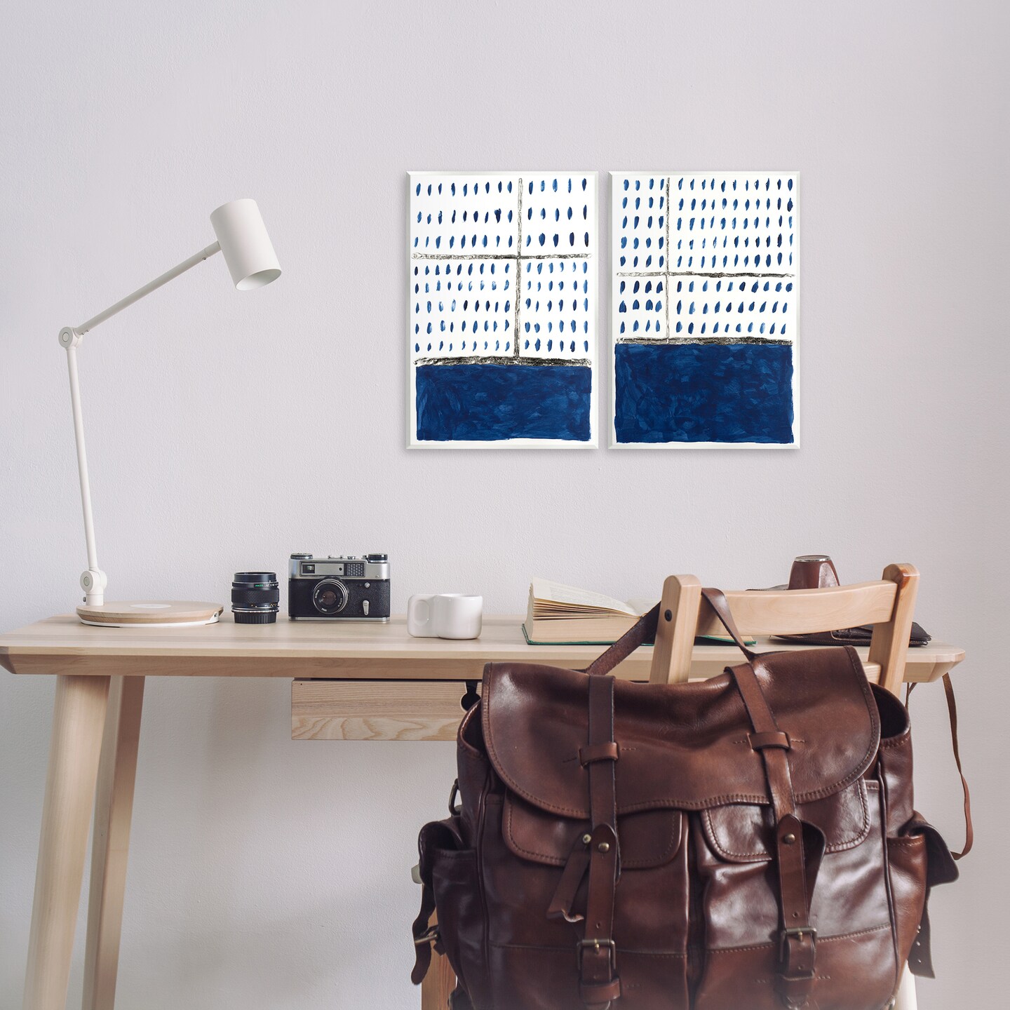 Stupell Industries Abstract Indigo Block Room 2 pc Wall Plaque Art Set Design by Michael Willett