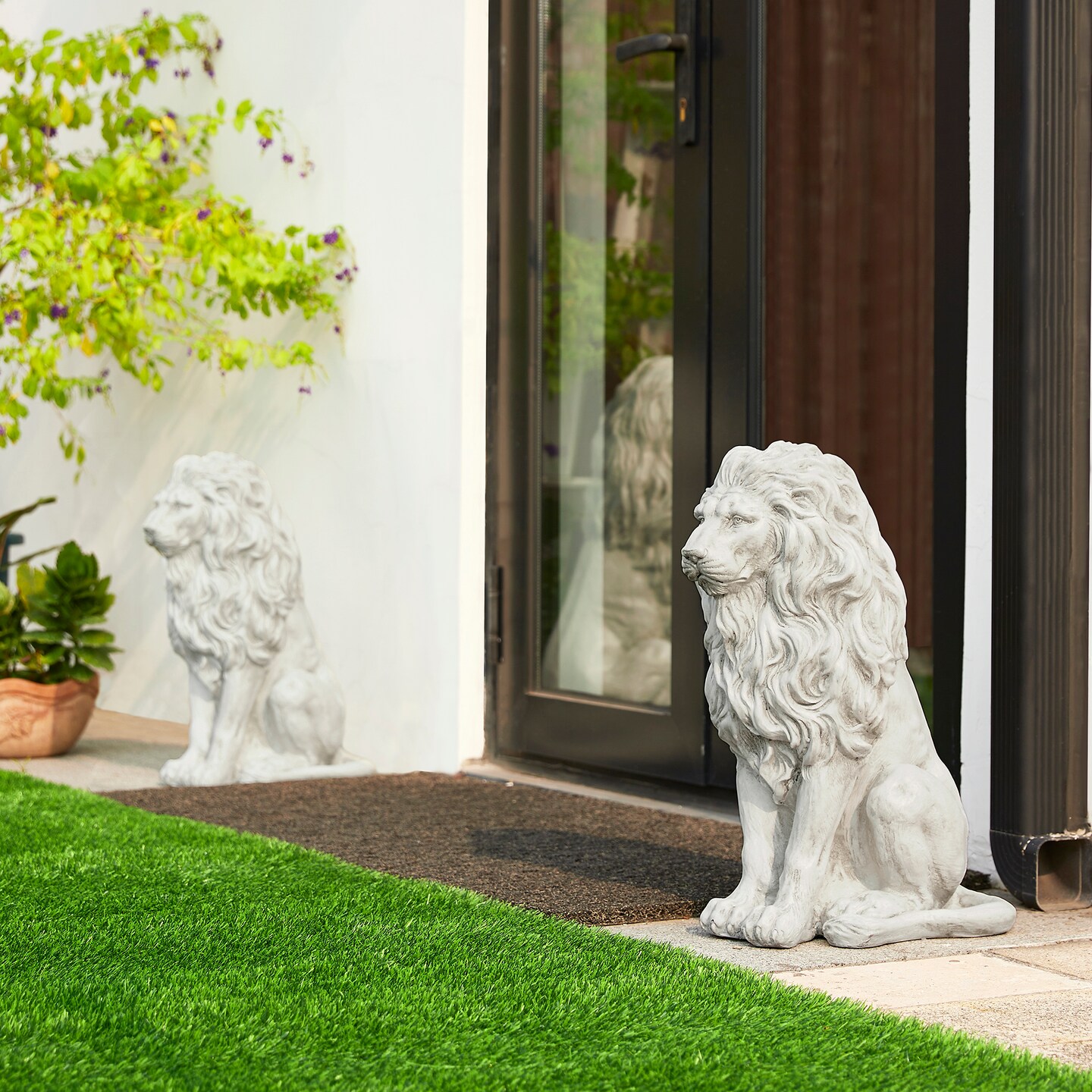 Set of 2 20.75"H/27.75"H MGO White Guardian Sitting Lion Statue