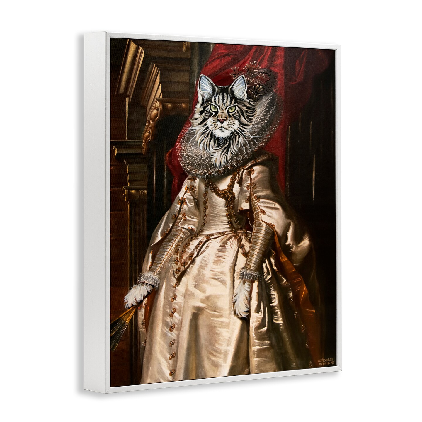 Stupell Industries Renaissance Cat Portrait Framed Giclee Wall Art Design by Carolee Vitaletti
