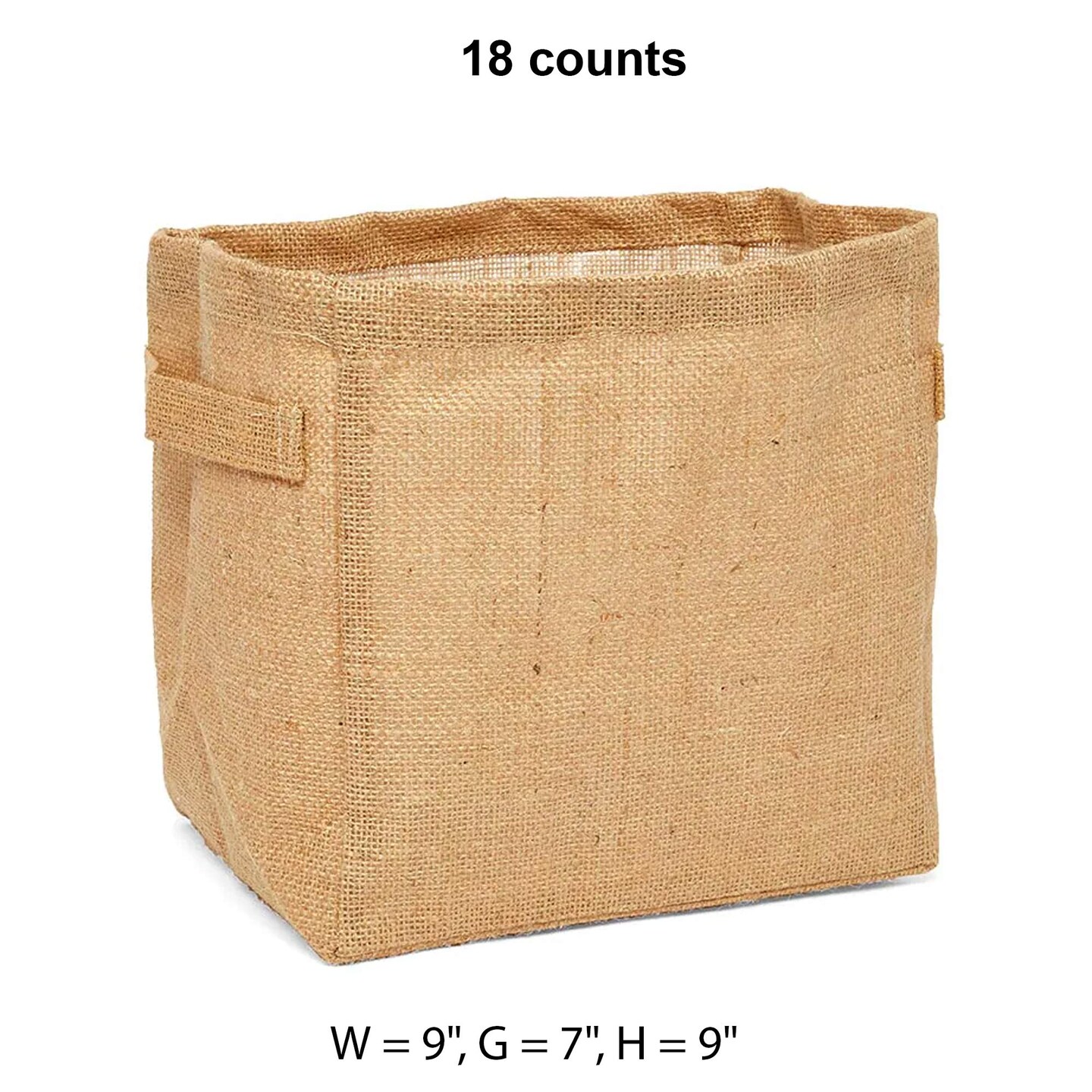 Burlap Canvas Storage Basket 9" x 7" x 9" Spacious and Sturdy