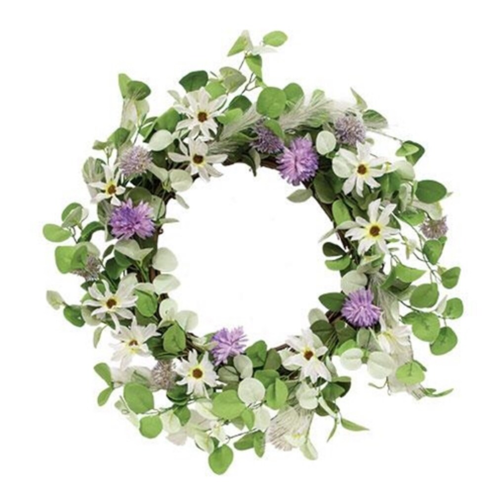 Spring Daisy Purple Flowers &#x26; Eucalyptus Wreath