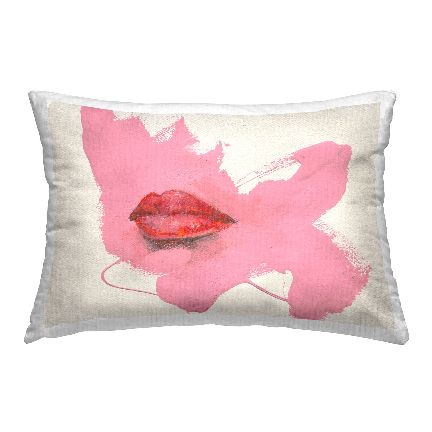 Red Lips on Pink Decorative Printed Throw Pillow Design by Daniel Houston, 14 x 7 x 20