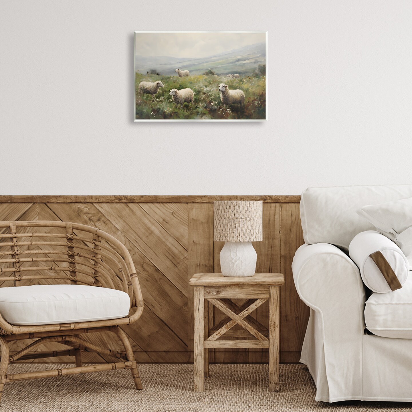 Stupell Industries Misty Sheep Pasture Wall Plaque Art Design by Petal Prints Design