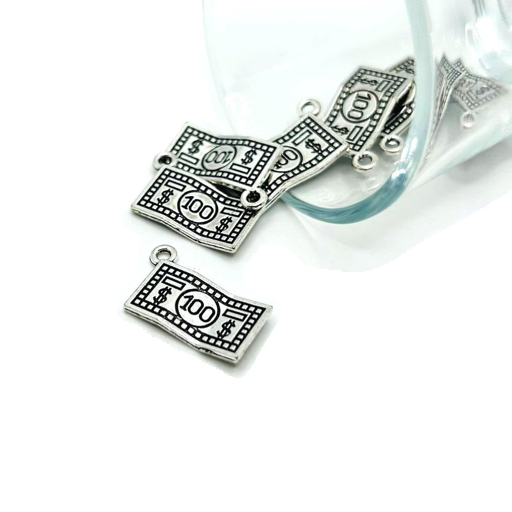 4, 20 or 50 Pieces: Silver Dollar Bill Money Charm - Double Sided