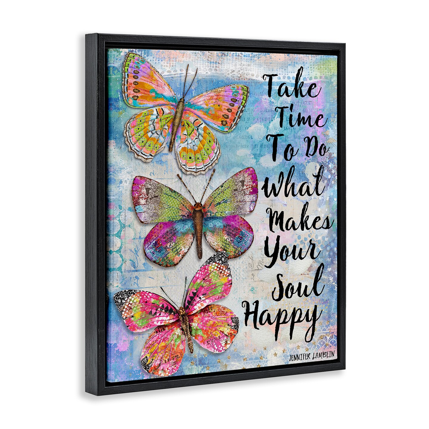 Stupell Industries Makes Your Soul Happy Butterfly Framed Floater Canvas Wall Art Design by Jennifer Lambein