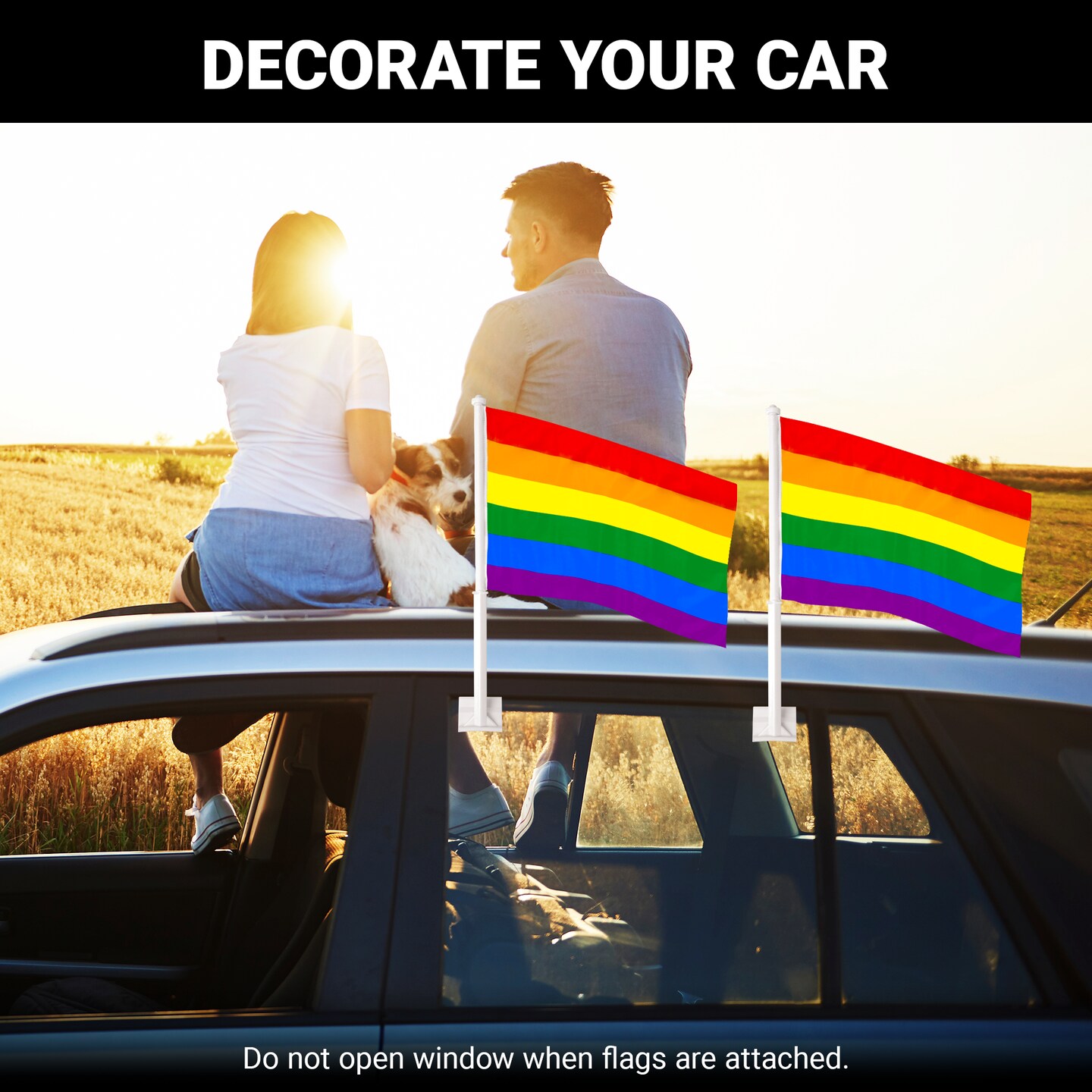 G128 2 Pack: LGBT Rainbow Pride Car Flag | 11x17 In | Double LiteWeave Pro Series Double Sided Printed 150D Polyester | Flagpole Included | Perfect for Festival Celebrations, Parades