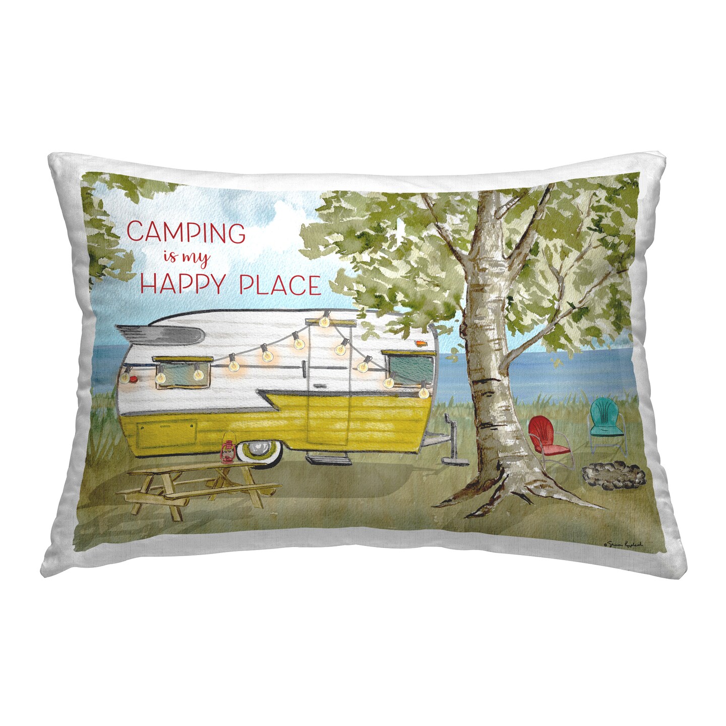 Camping is Happy Place Design by Sharon Kuplack Throw Pillow 