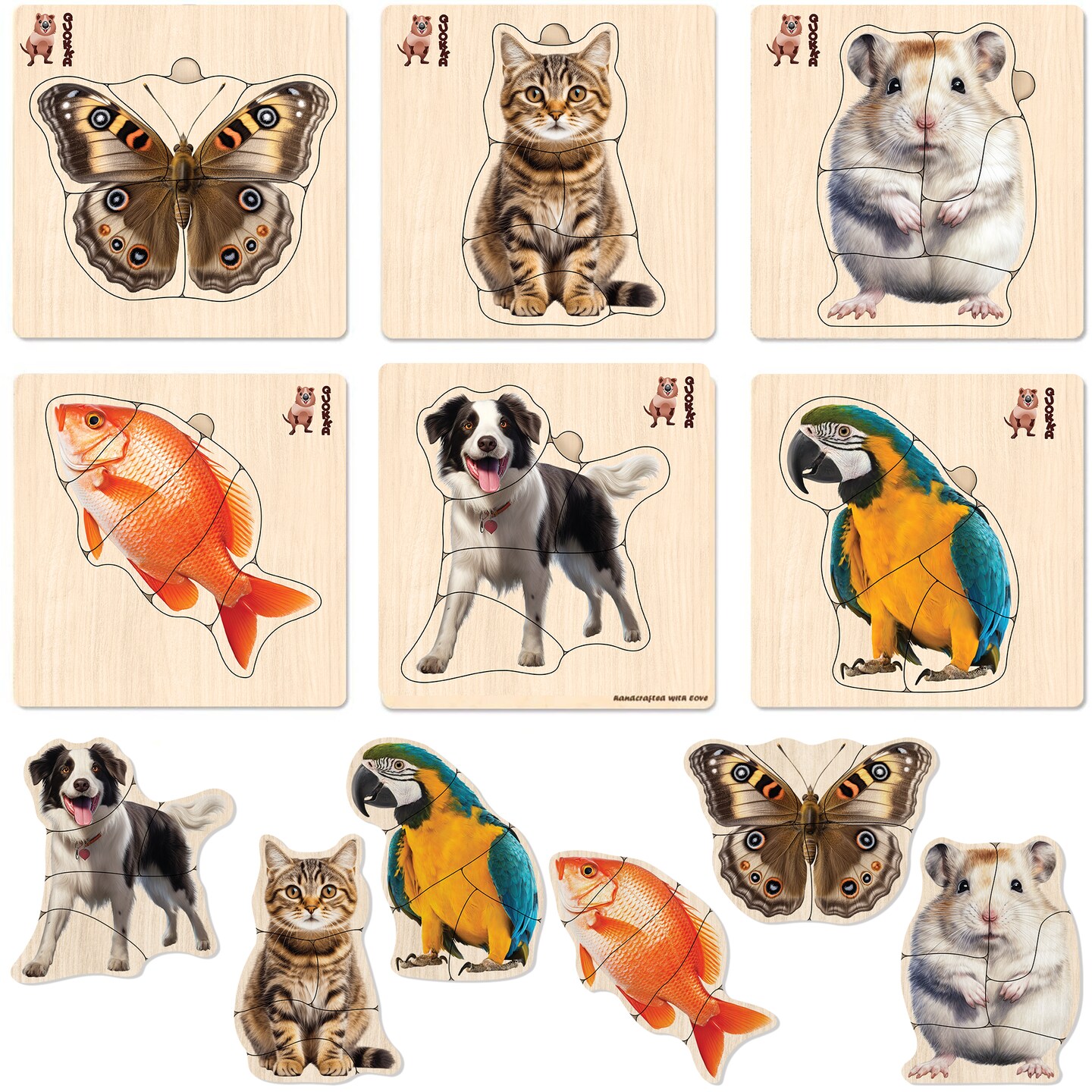 6 Set Realistic Wooden Puzzles for Toddlers | Animals