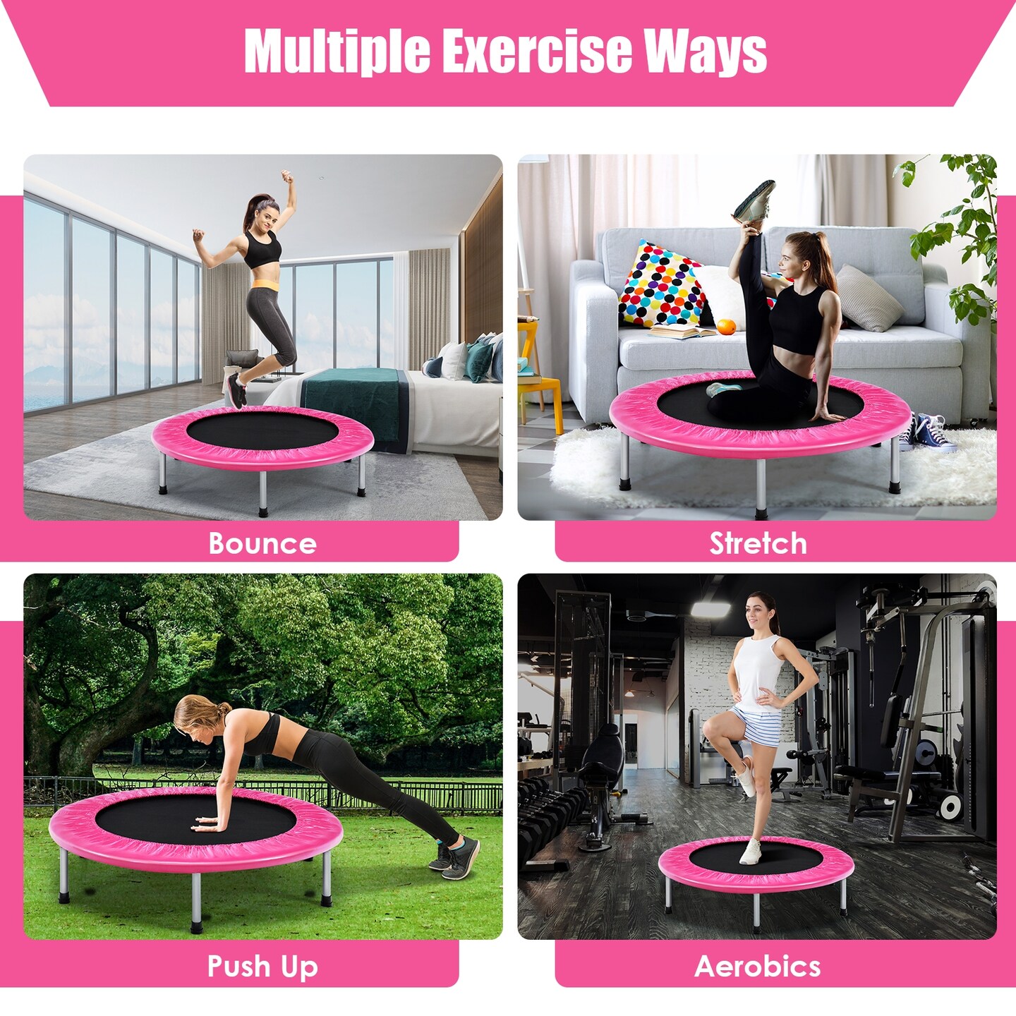 38 Inch Mini Folding Trampoline Portable Leisure Fitness Backboard