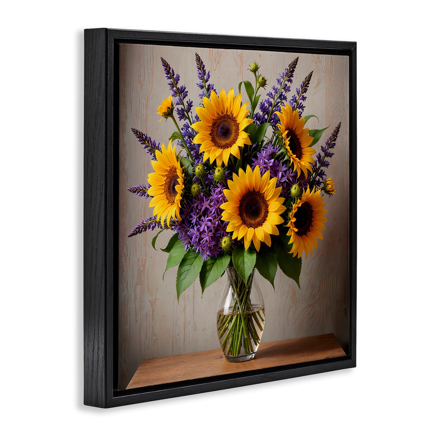 Stupell Industries Sunflower & Lavender Bouquet Framed Floater Canvas Wall Art Design by Yuri Khrushch