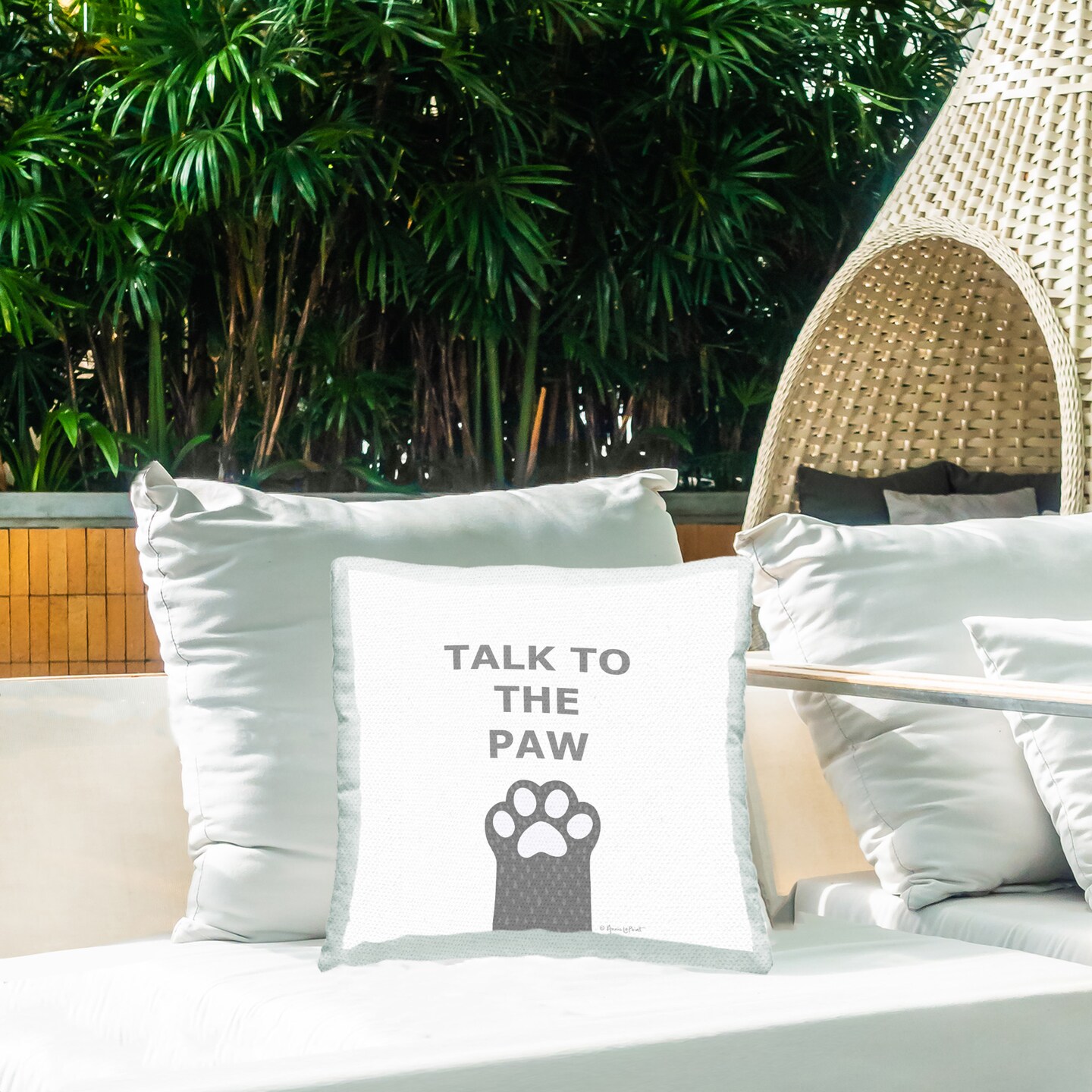 Talk To The Paw Design by Annie LaPoint Outdoor Printed Pillow