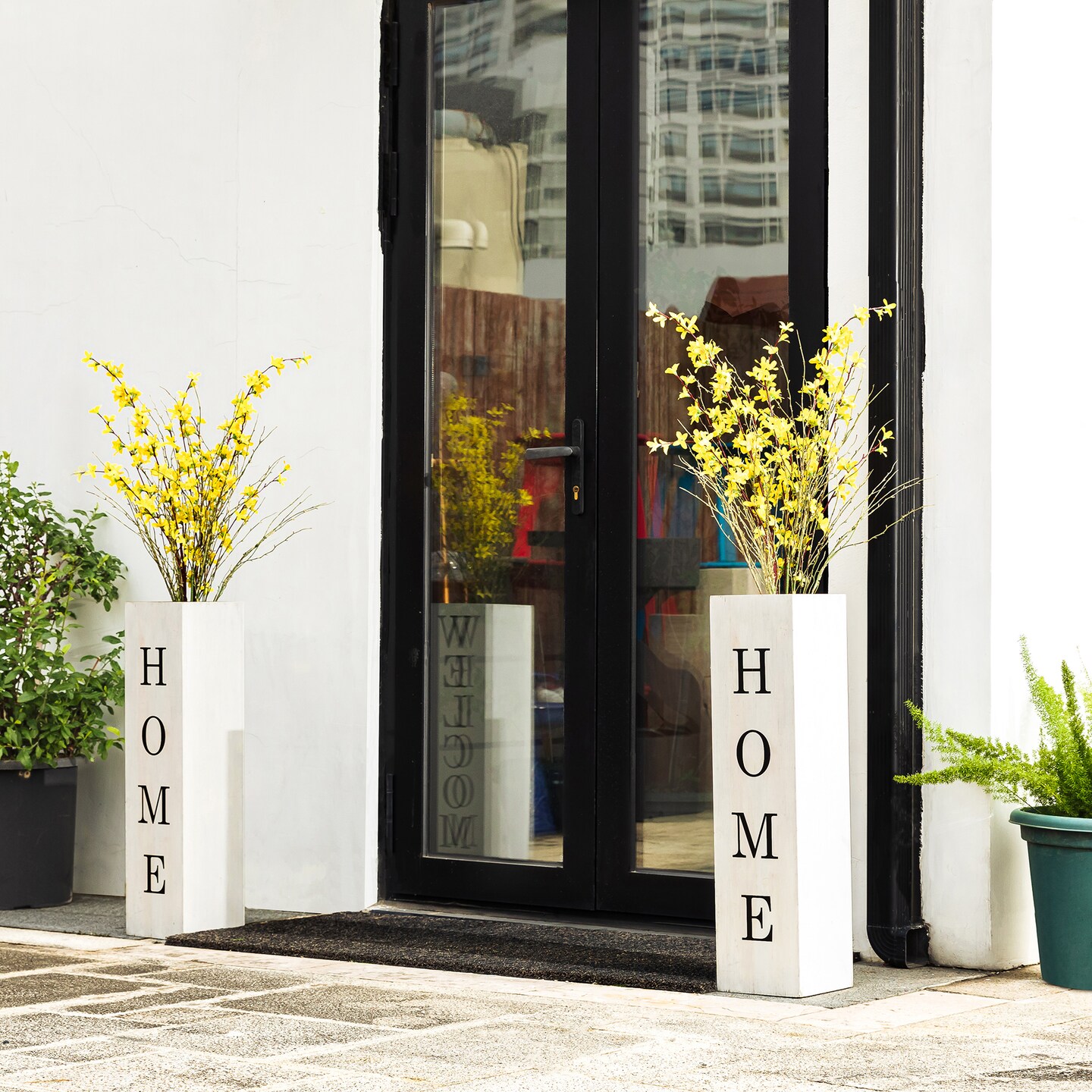 Set of 2 30"H Double Sided Solid Wood Boxed "WELCOME" Porch Signs