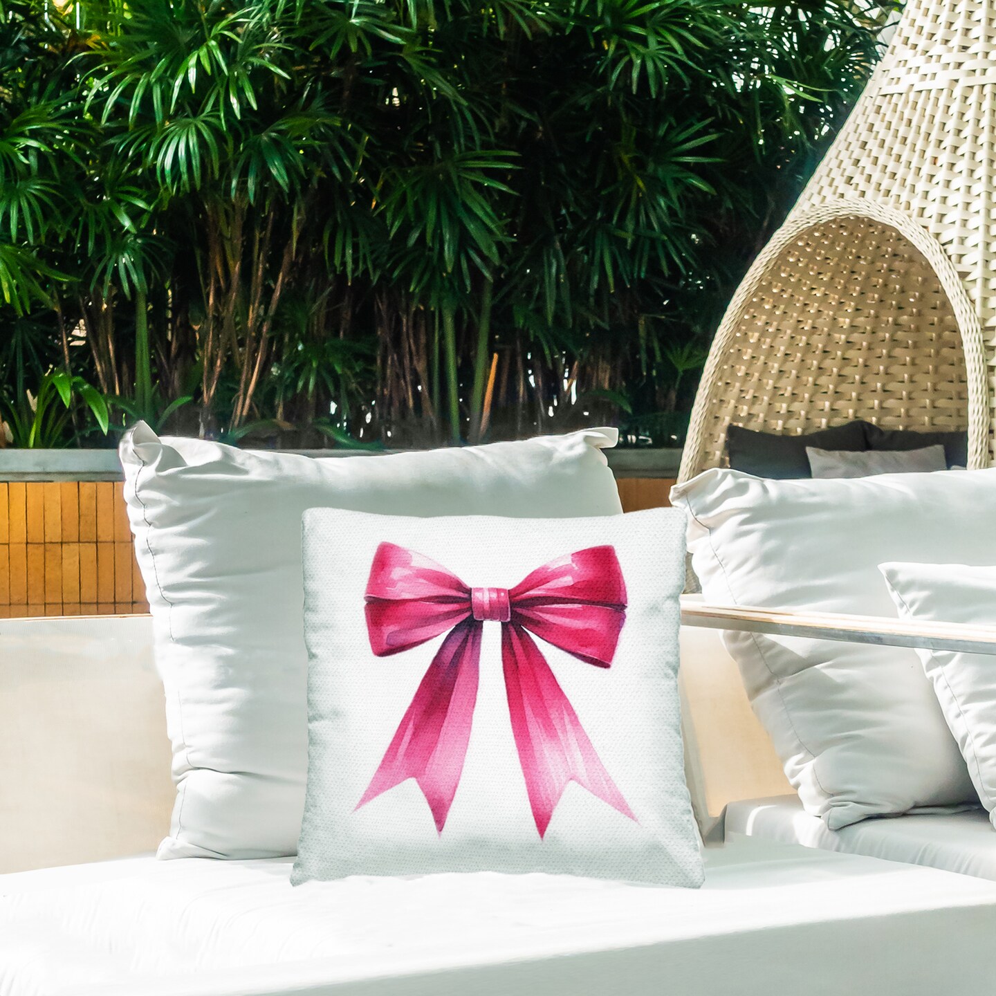 Dark Magenta Ribbon Outdoor Printed Pillow Design by Amanda Greenwood, 18 x 7 x 18