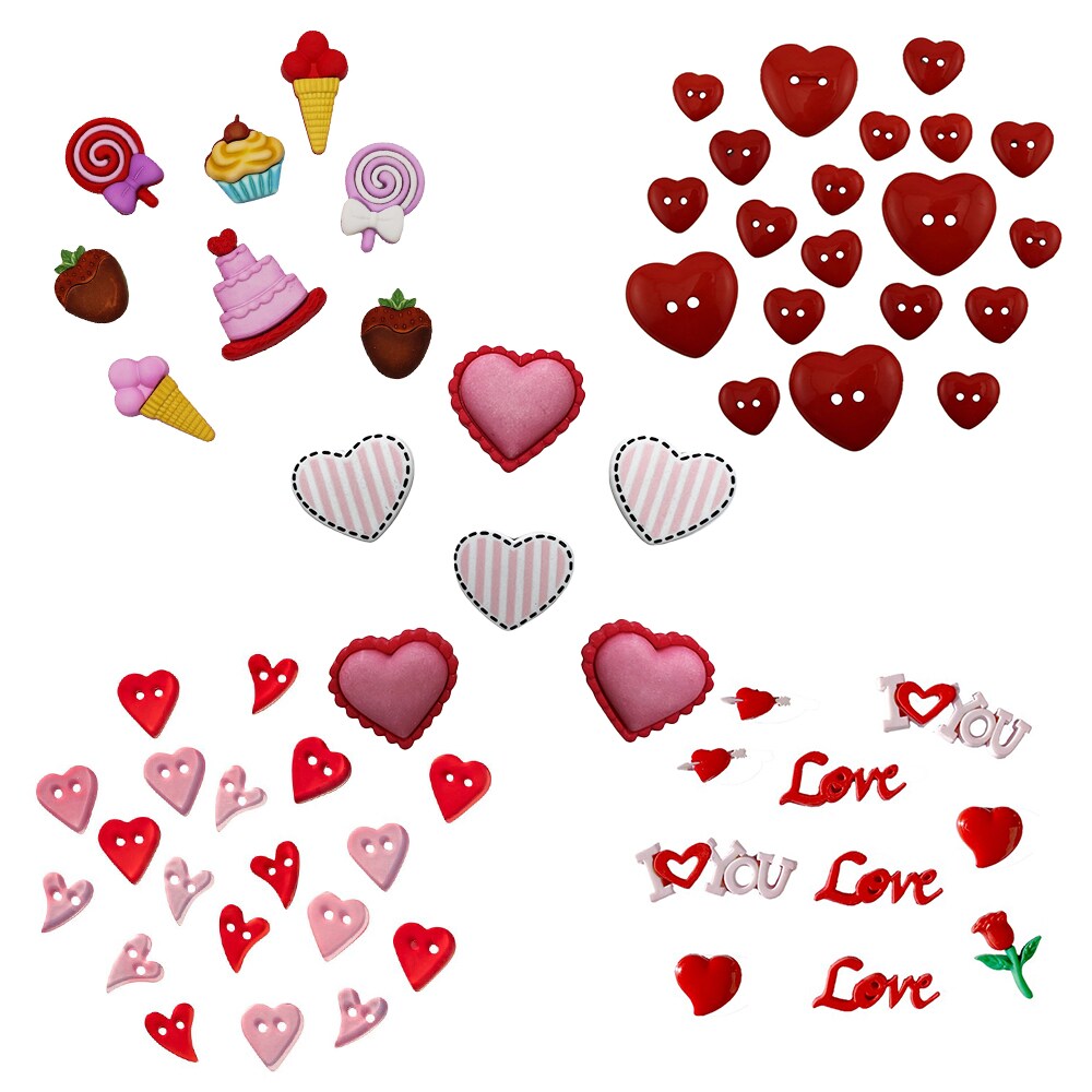 Buttons Galore Valentine Button Set – 50+ 3D Buttons for Crafts, Sewing, Scrapbooking & DIY Projects