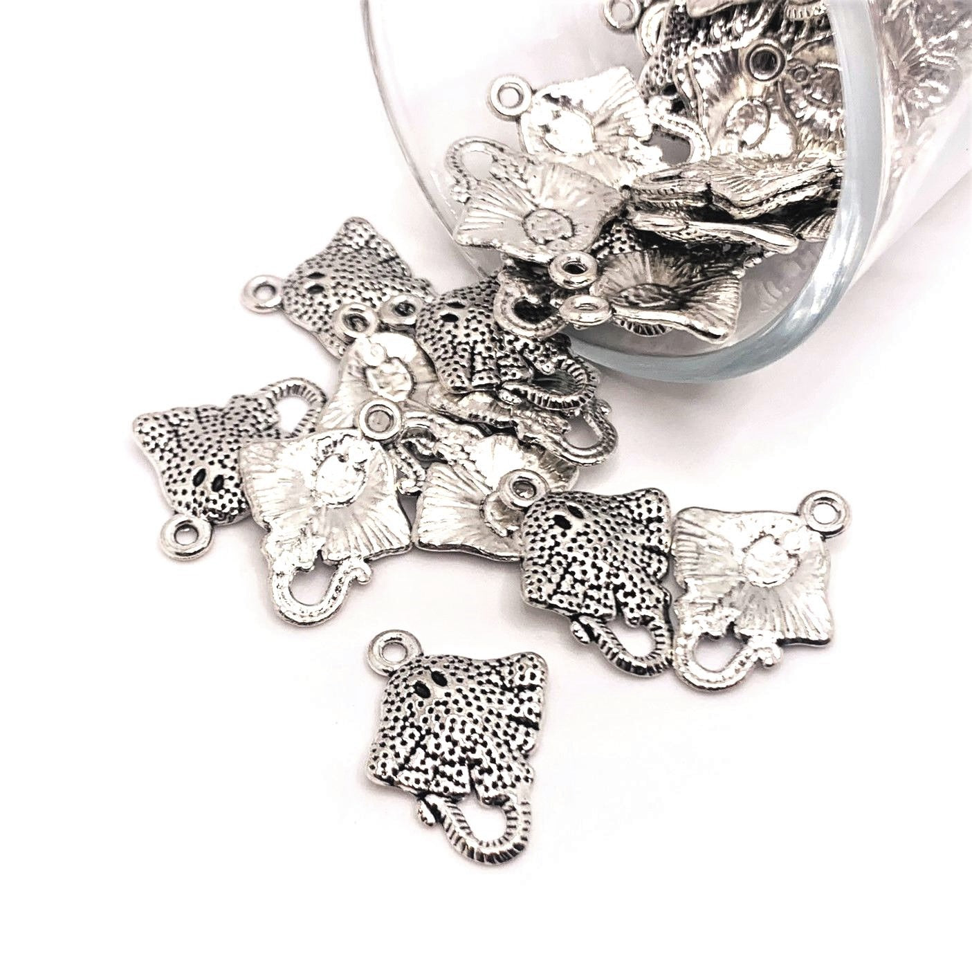 4, 20 or 50 Pieces: Silver Stingray Charms- Double Sided
