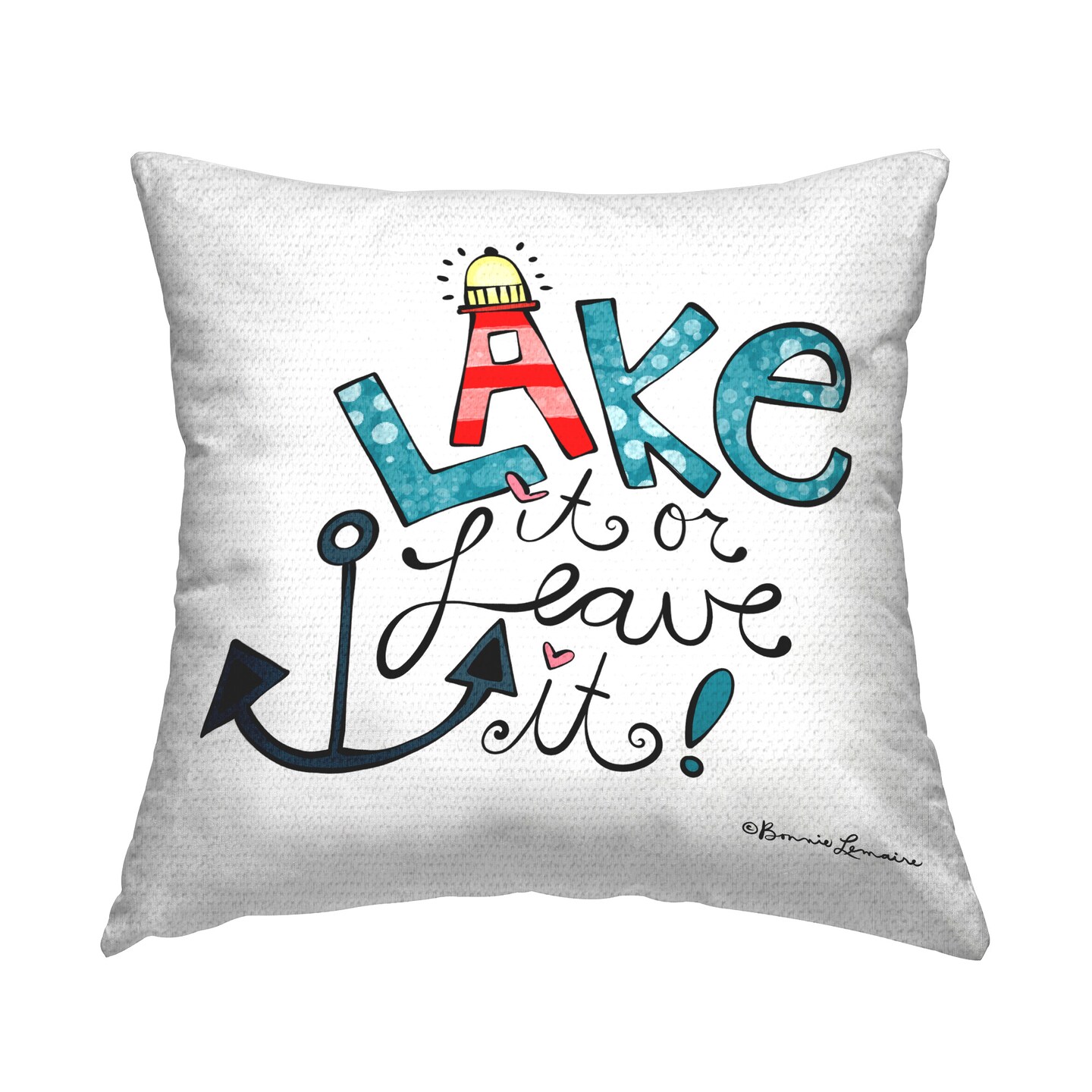 Whimsical Lake Phrase Design by Bonnie Lemaire Outdoor Printed Pillow 