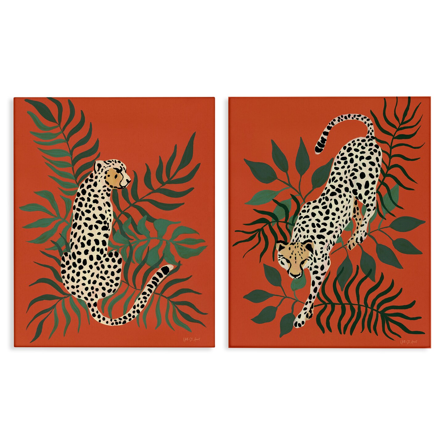 Stupell Industries Sitting Cheetah Prowling Jungle 2 pc Canvas Wall Art Set Design by Yvette St. Amant