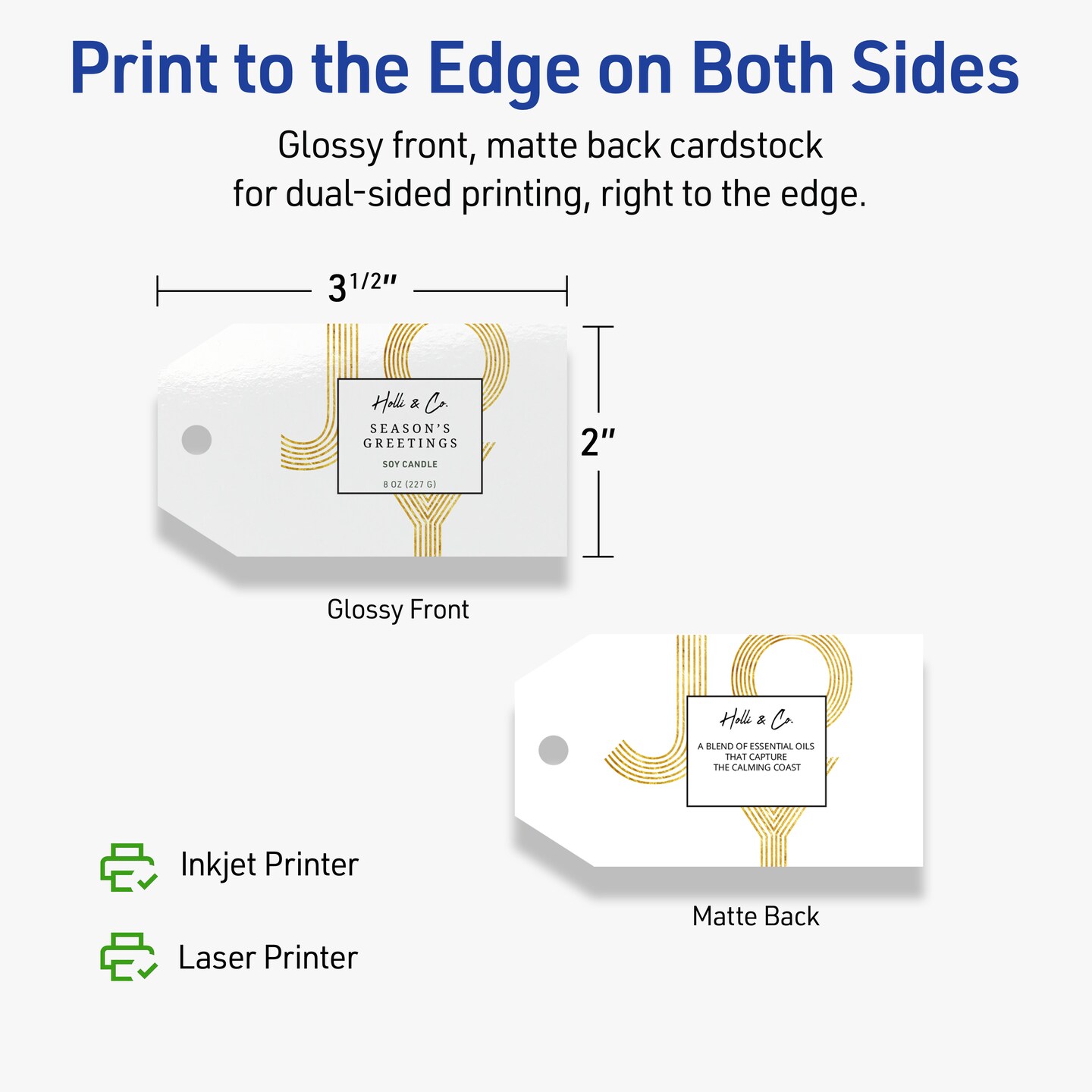2&#x22; x 3-1/2&#x22; Rectangular Banner, Glossy White Printable Tags