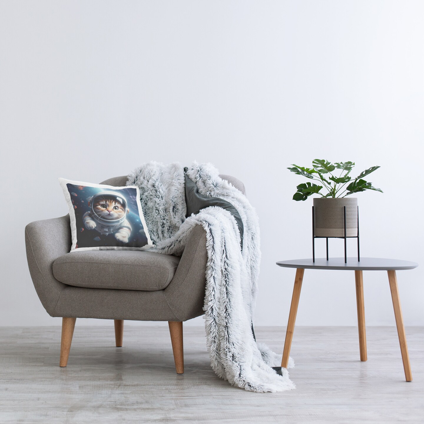 Astronaut Cat in Space Design by RB Throw Pillow 
