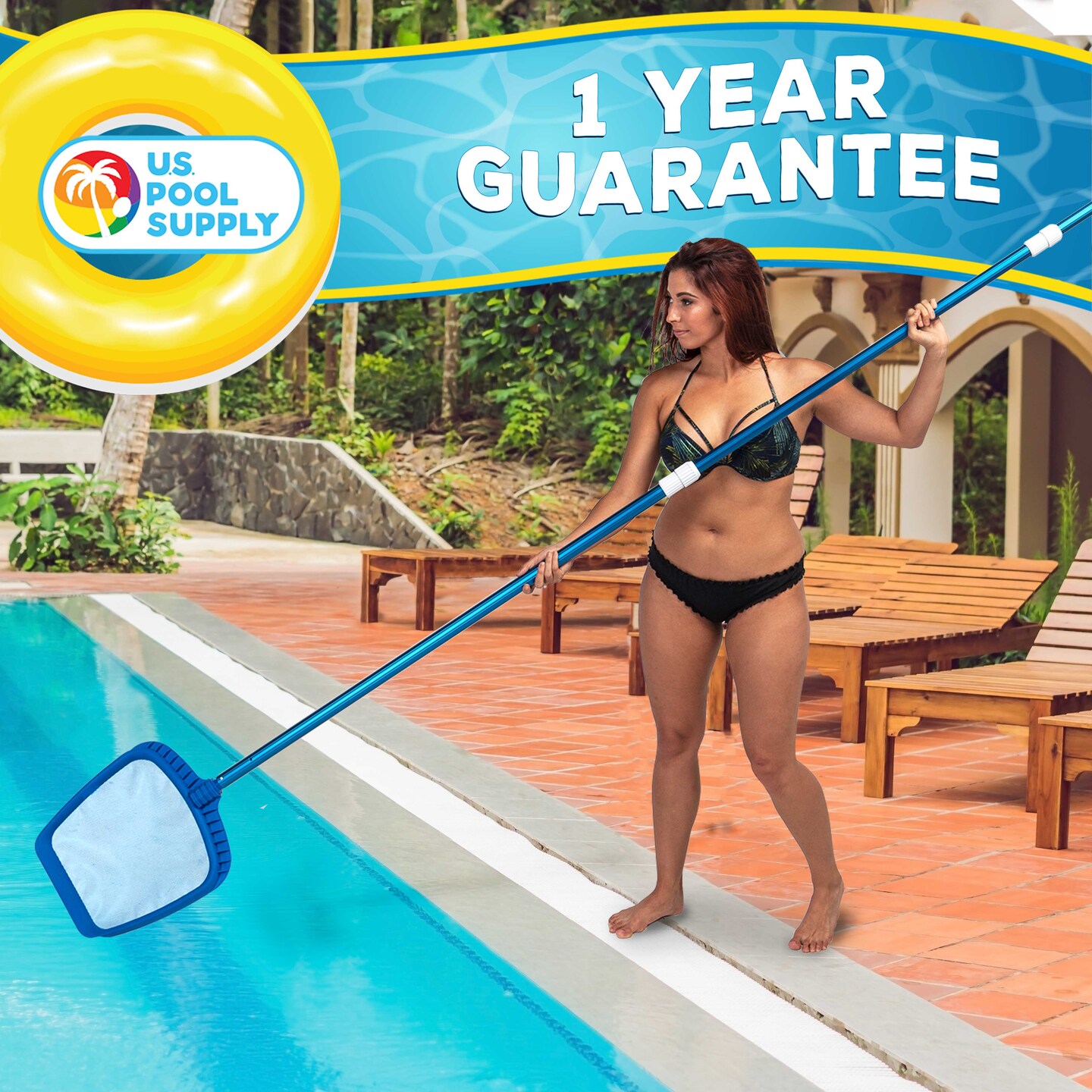 U.S. Pool Supply&#xAE; Professional Heavy Duty Large 15&#x22; x 16&#x22; Swimming Pool Leaf Skimmer Net - Fine Mesh Netting, Easy Scoop Edge - Fits Standard Swimming Pool Poles