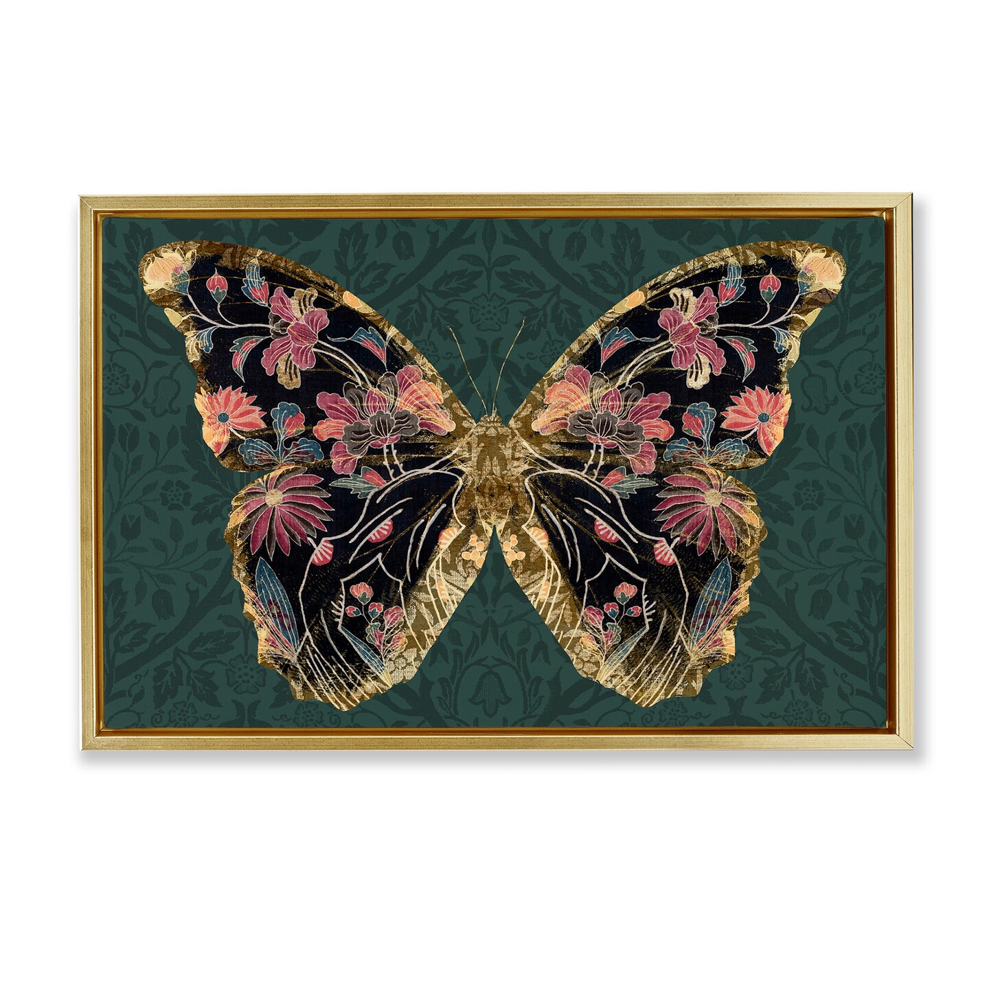 Stupell Industries Ornate Pattern Butterfly Framed Floater Canvas Wall Art Design by Victoria Barnes