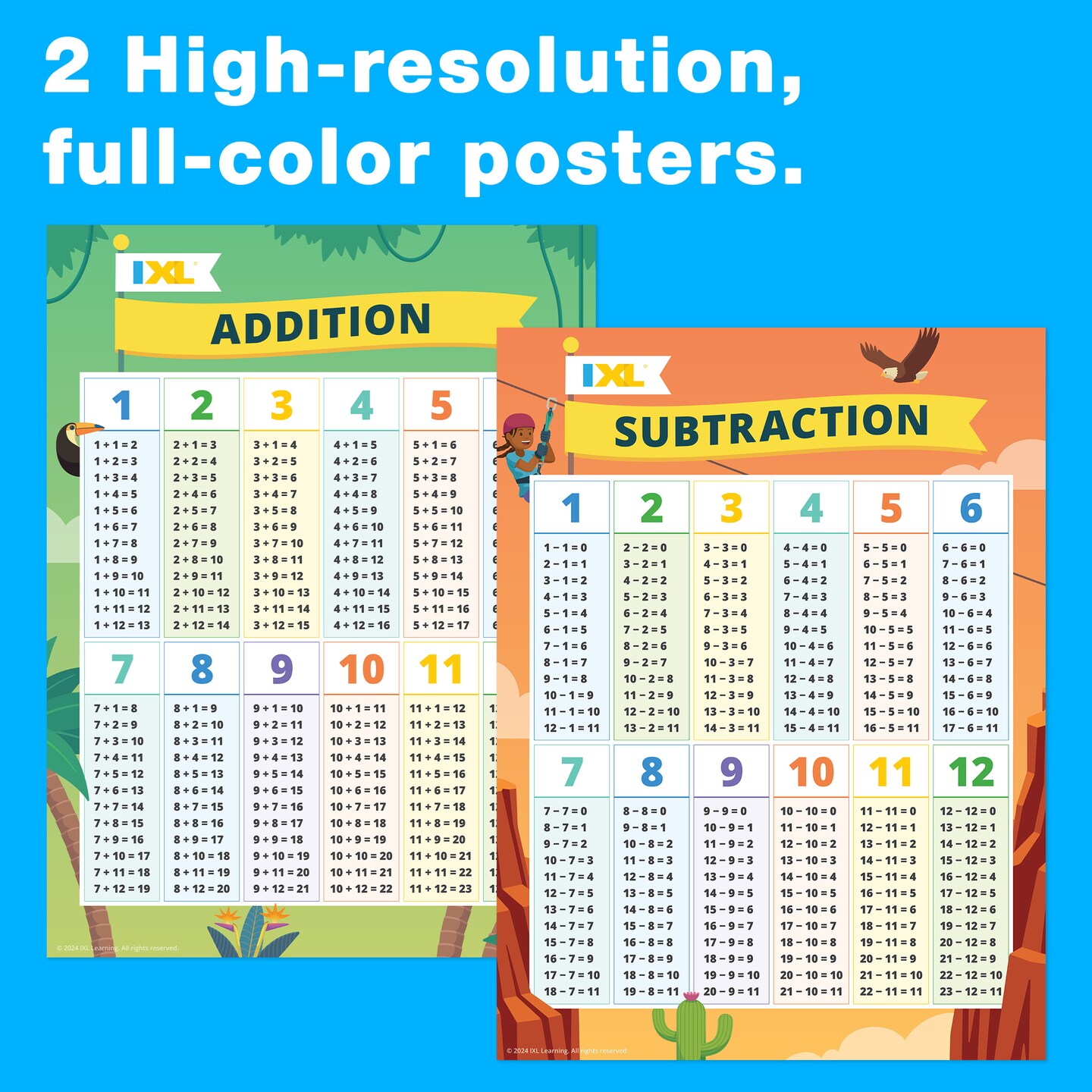 IXL Set of Addition and Subtraction Math Posters, Addition and Subtraction Math Facts Classroom Posters, Kindergarten Math and Elementary Math Classroom Decor