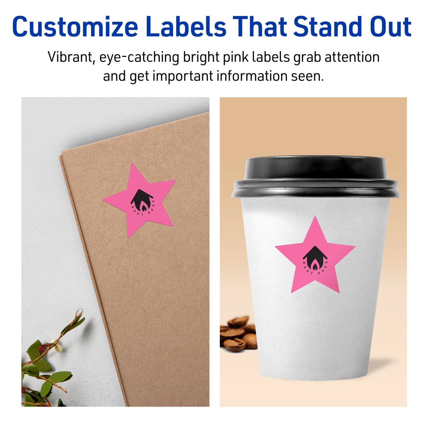 Avery Bright Pink Paper Labels, 2-1/4&#x22; x 2-3/8&#x22; Star