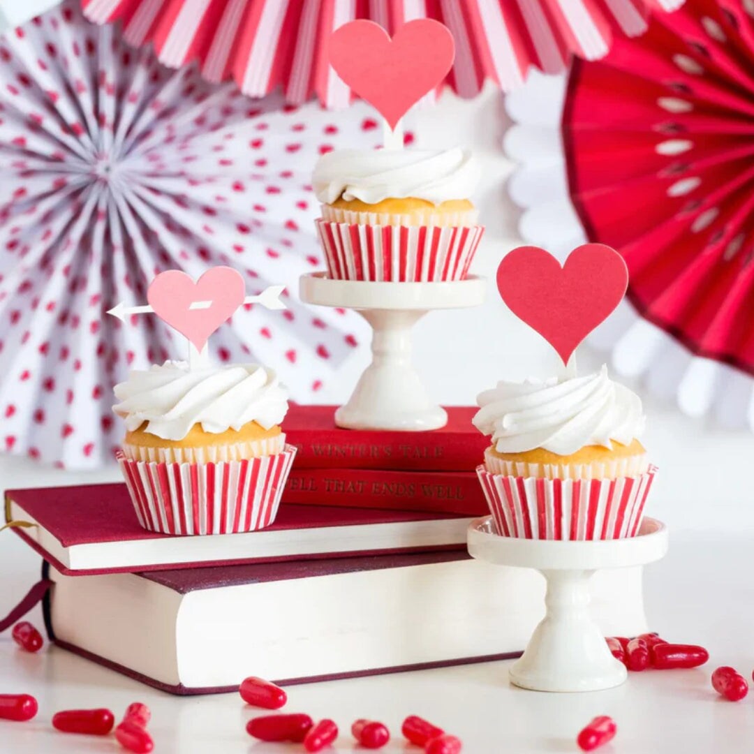 Valentine’s Hearts & Arrows Cupcake Kit – 24 Toppers & Polka Dot Liners for Festive Baking & Party Fun