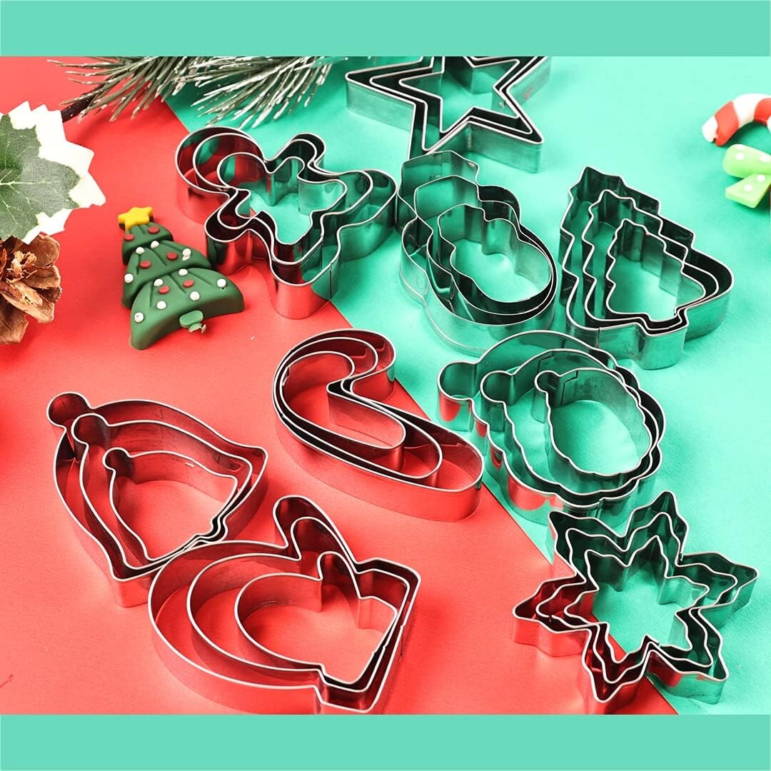 Christmas Cookie Cutters Set 27 Pcs Snowman Tree Santa Bells Gingerbread